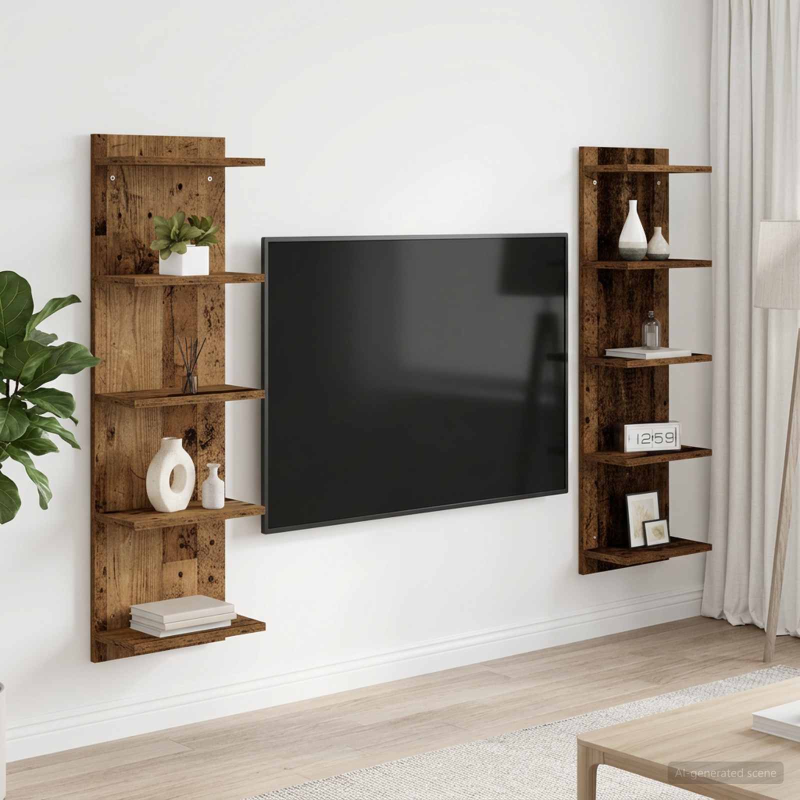 Vägg hylla 2 st Gammalt trä 30 x 15 x 100 cm Konstruerat trä