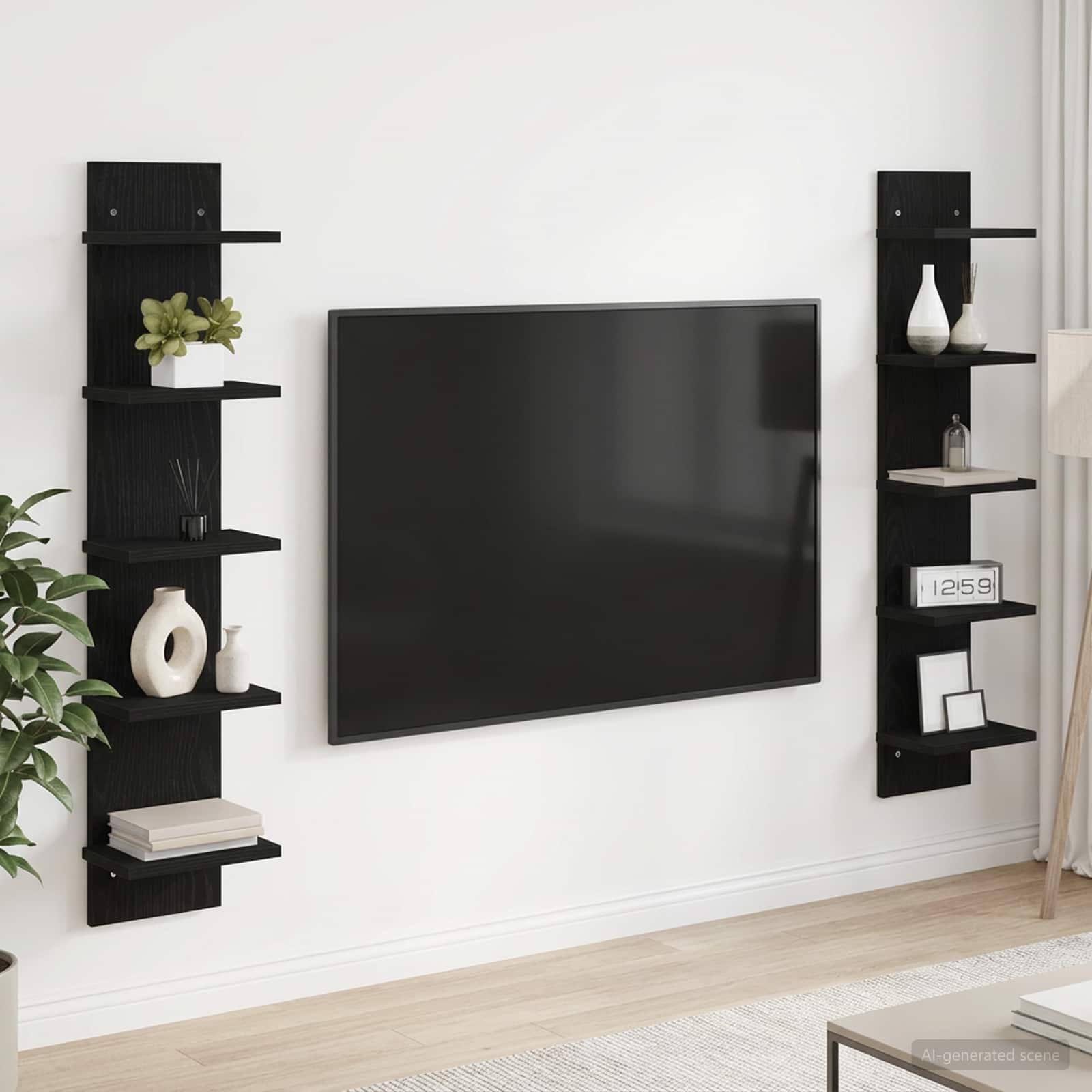 Vägg hylla 2 st Svart ek 22 x 15 x 100 cm Konstruerat trä