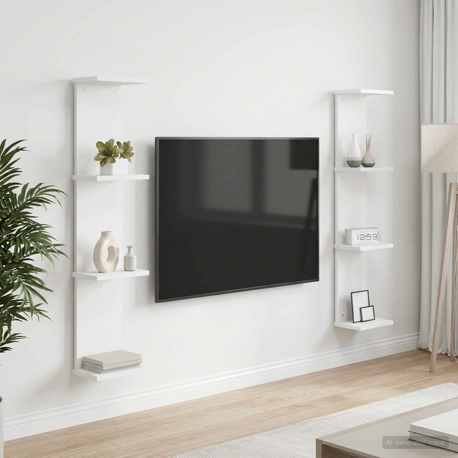 Vägg hylla 2 st Vit 22 x 15 x 100 cm Konstruerat trä