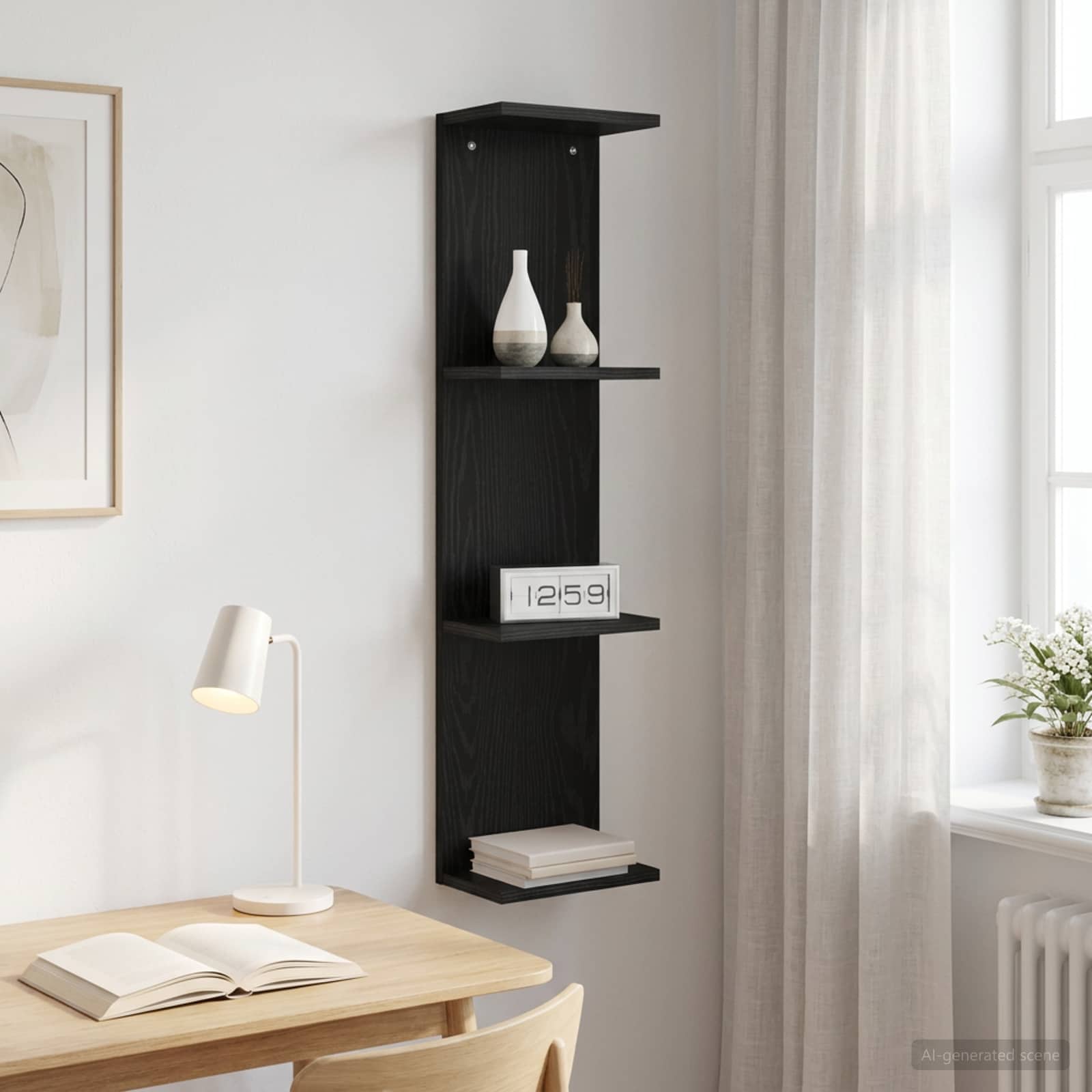 Vägg hylla Svart ek 22 x 15 x 100 cm Konstruerat trä