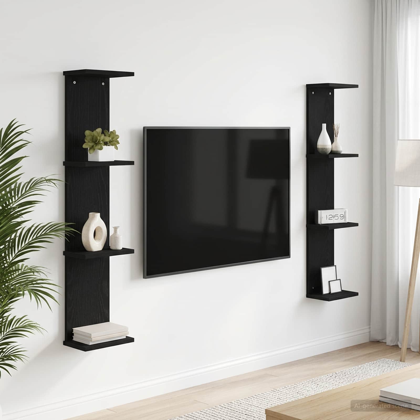Vägg hylla 2 st Svart ek 22 x 15 x 100 cm Konstruerat trä