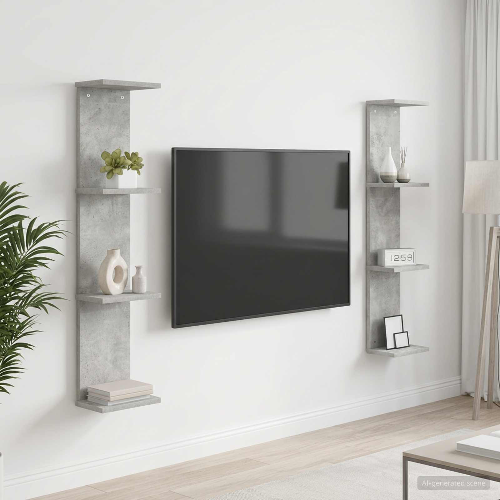 Vägg hylla 2 st Betonggrå 22 x 15 x 100 cm Konstruerat trä