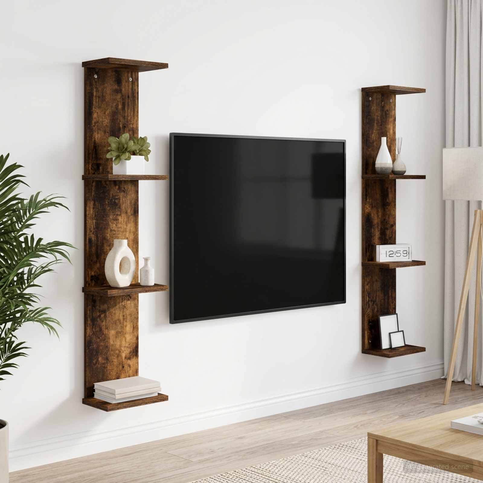 Vägg hylla 2 st Rökt ek 22 x 15 x 100 cm Konstruerat trä