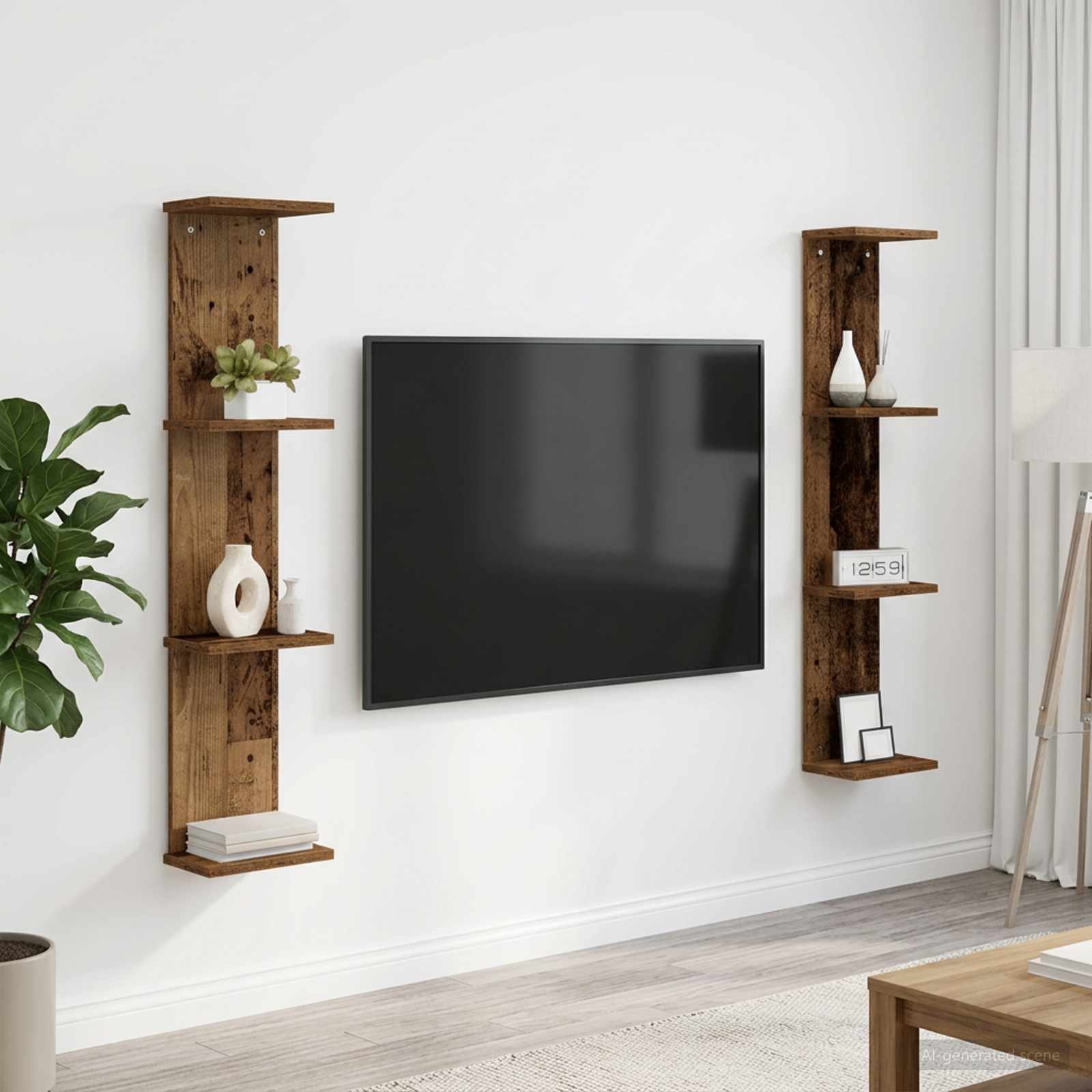 Vägg hylla 2 st Gammalt trä 22 x 15 x 100 cm Konstruerat trä