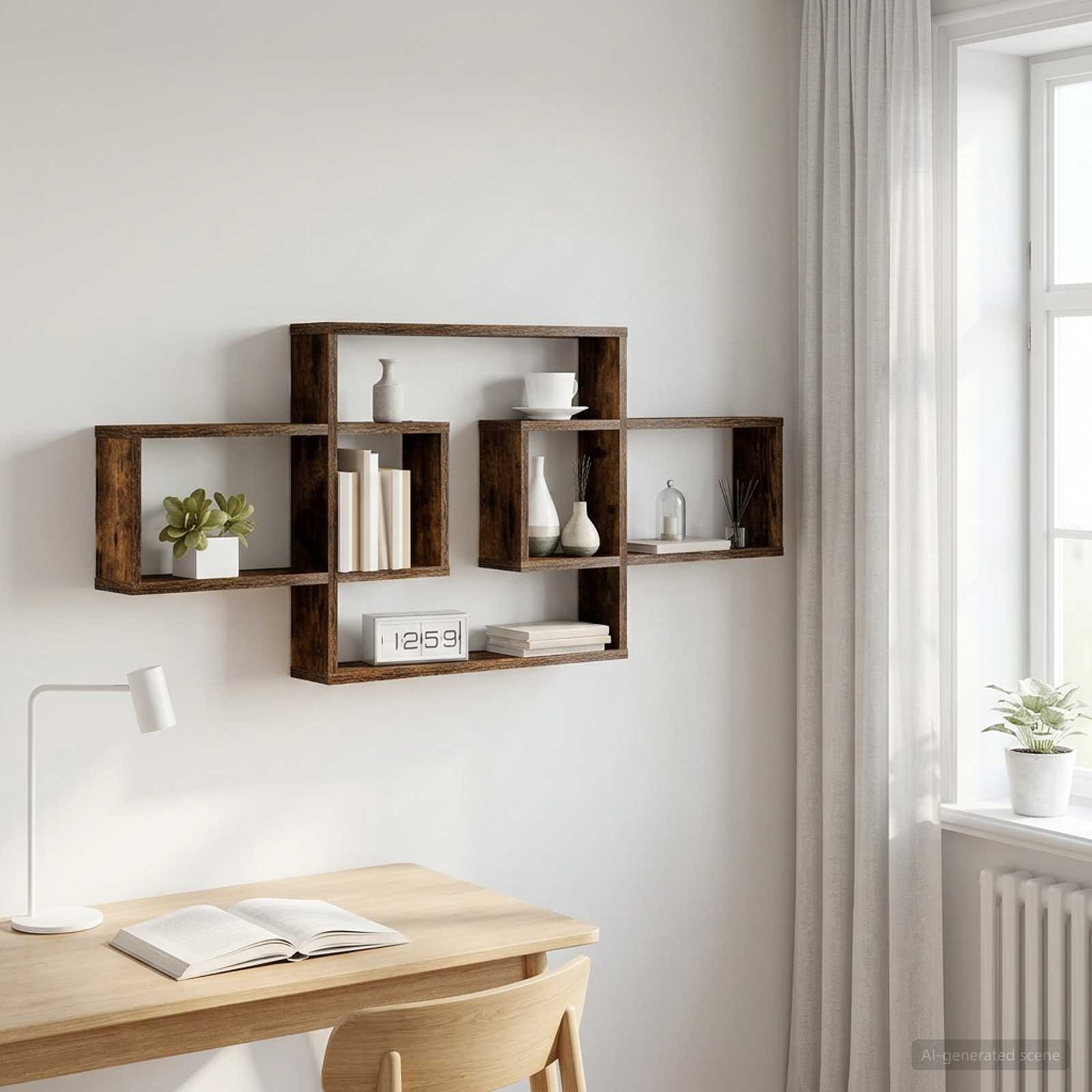 Vägg hylla Rökt ek 130 x 10 x 50 cm Konstruerat trä