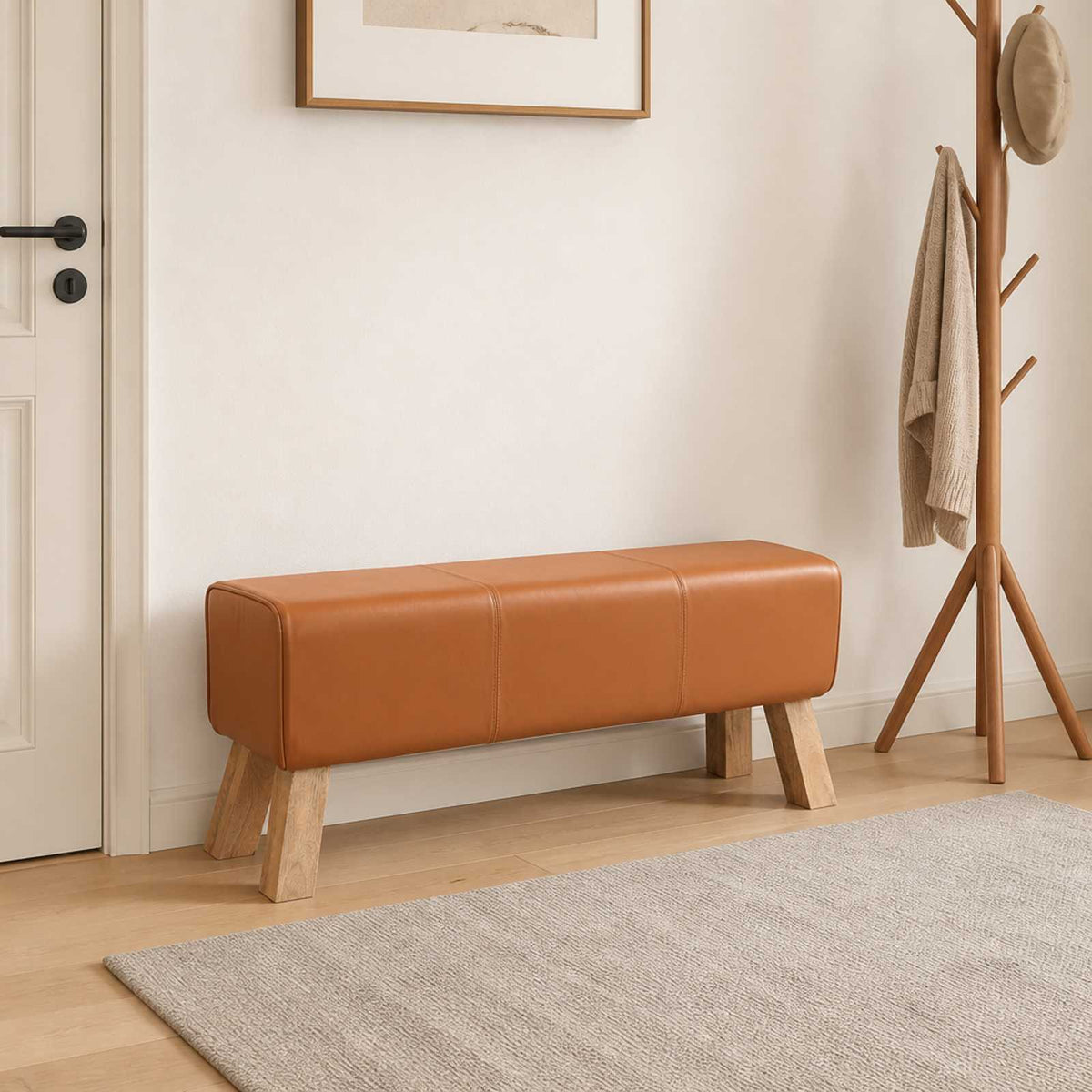 bänk 110 x 30 x 45 cm Äkta läder Brun