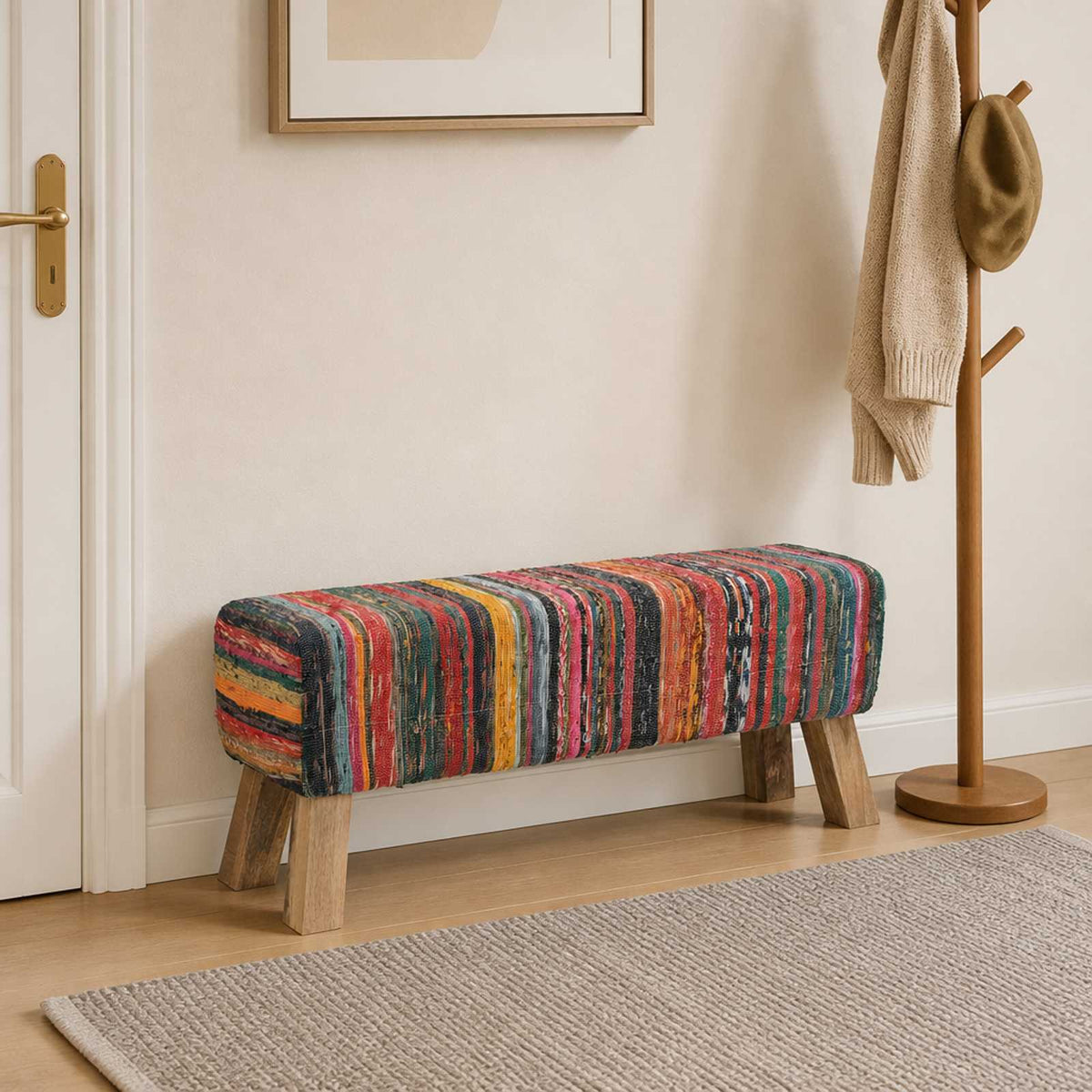 bänk 110 x 30 x 45 cm Äkta läder Flerfärgsdesign