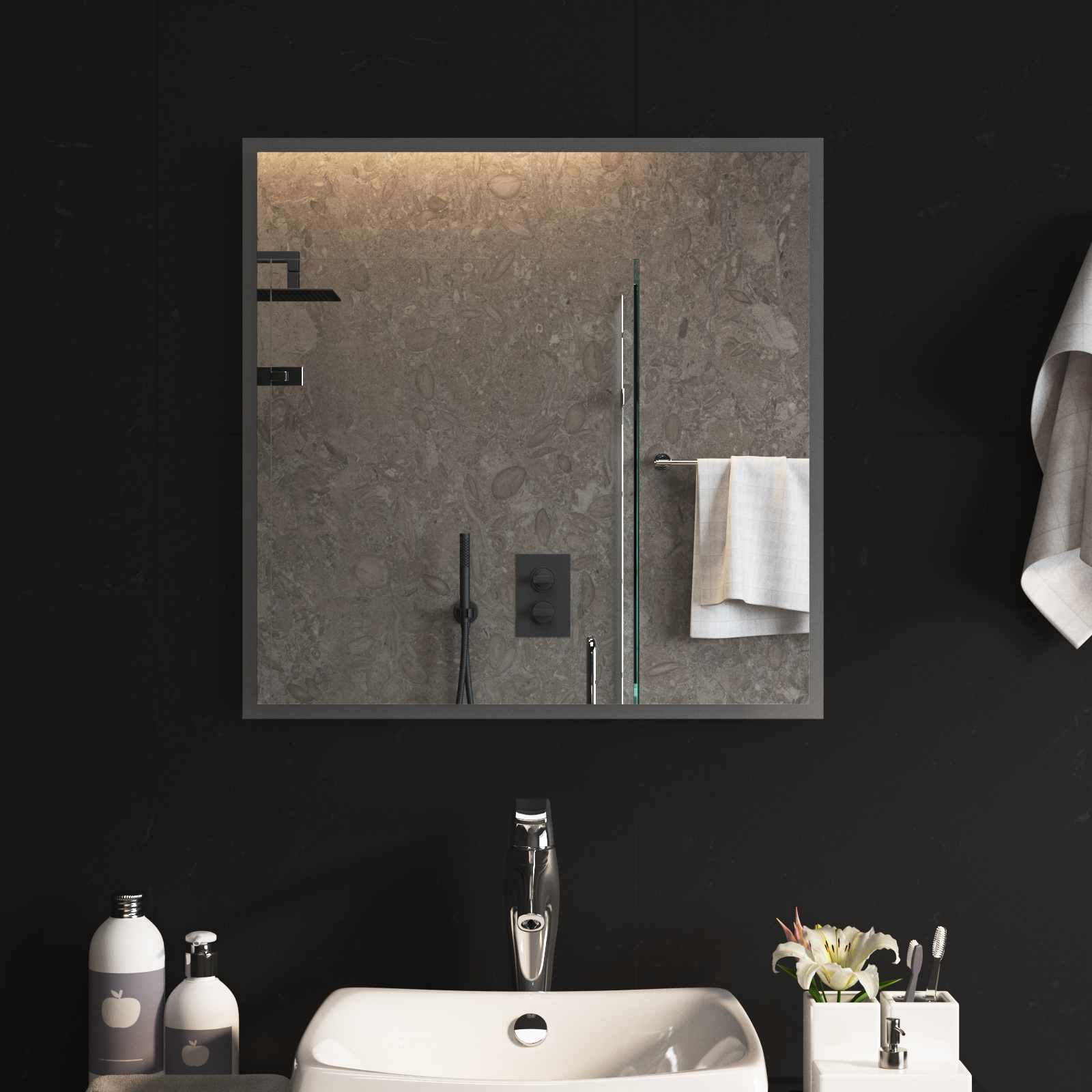 LED Badrumsspegel med spegel Transparent 60 x 60 cm härdat glas