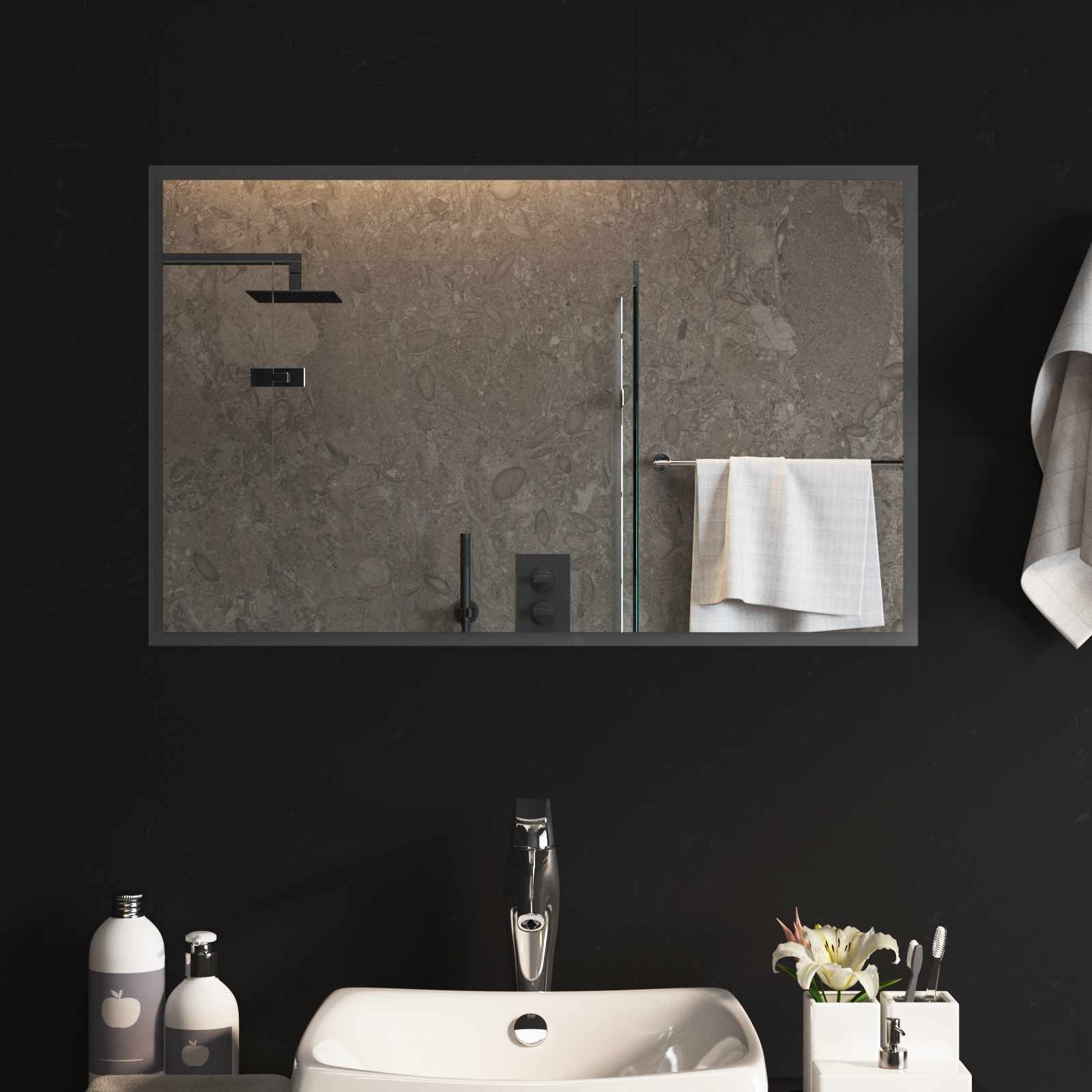 LED Badrumsspegel med spegel Transparent 80 x 50 cm härdat glas