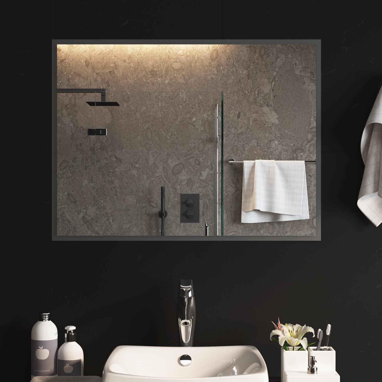 LED Badrumsspegel med spegel Transparent 80 x 60 cm härdat glas