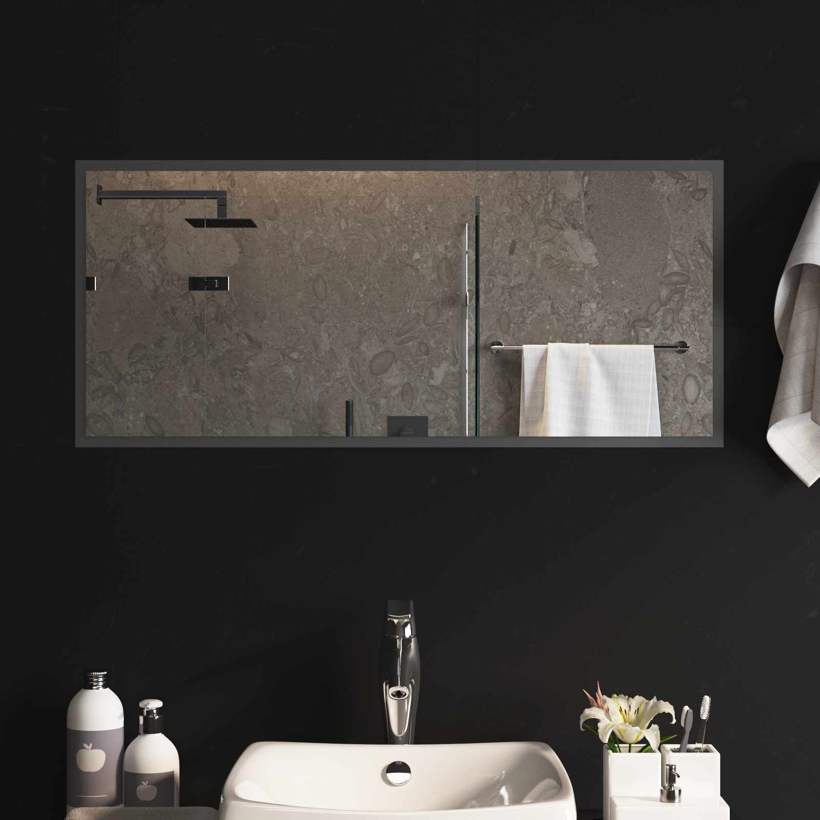 LED Badrumsspegel med spegel Transparent 90 x 40 cm härdat glas