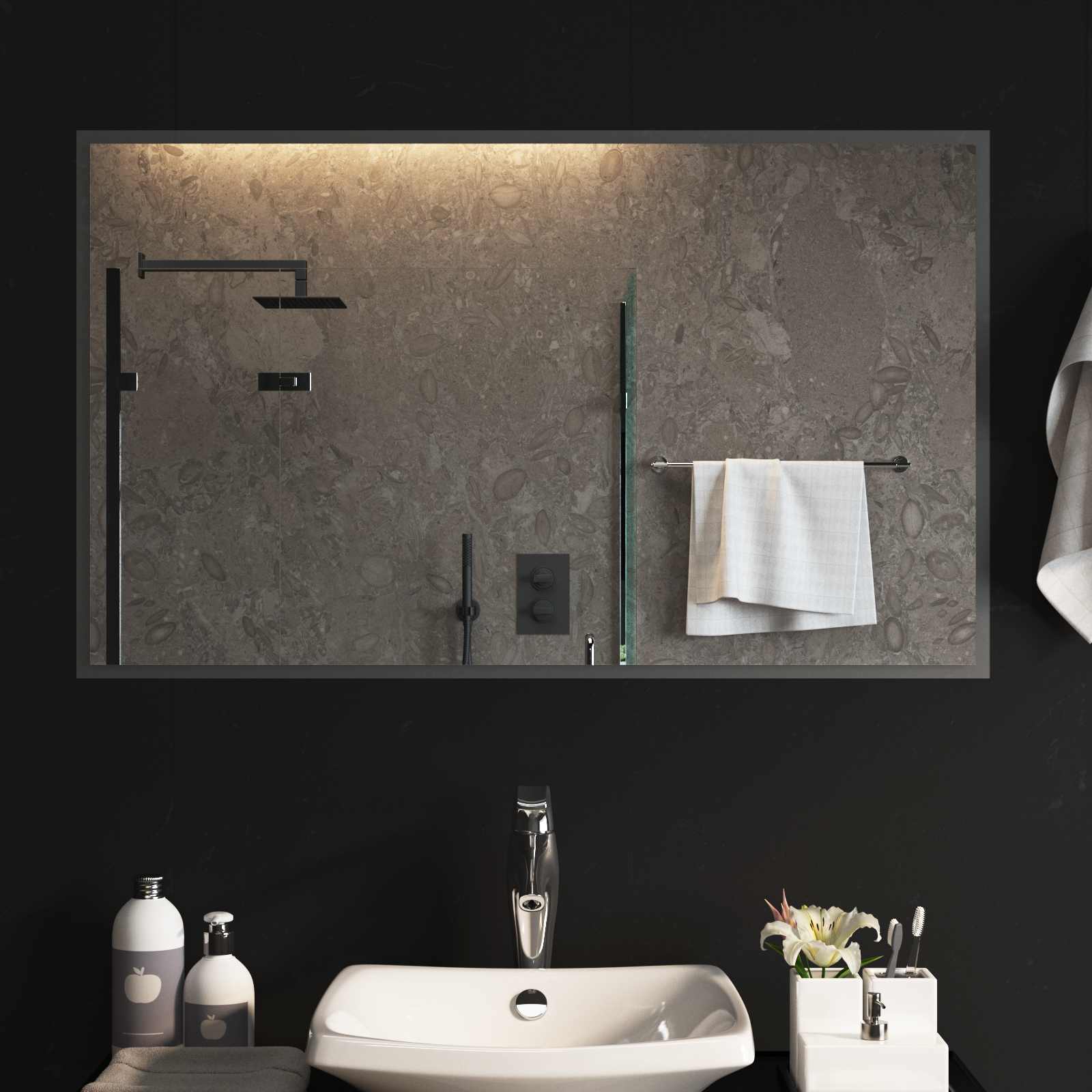 LED Badrumsspegel Transparent 100 x 60 cm härdat glas