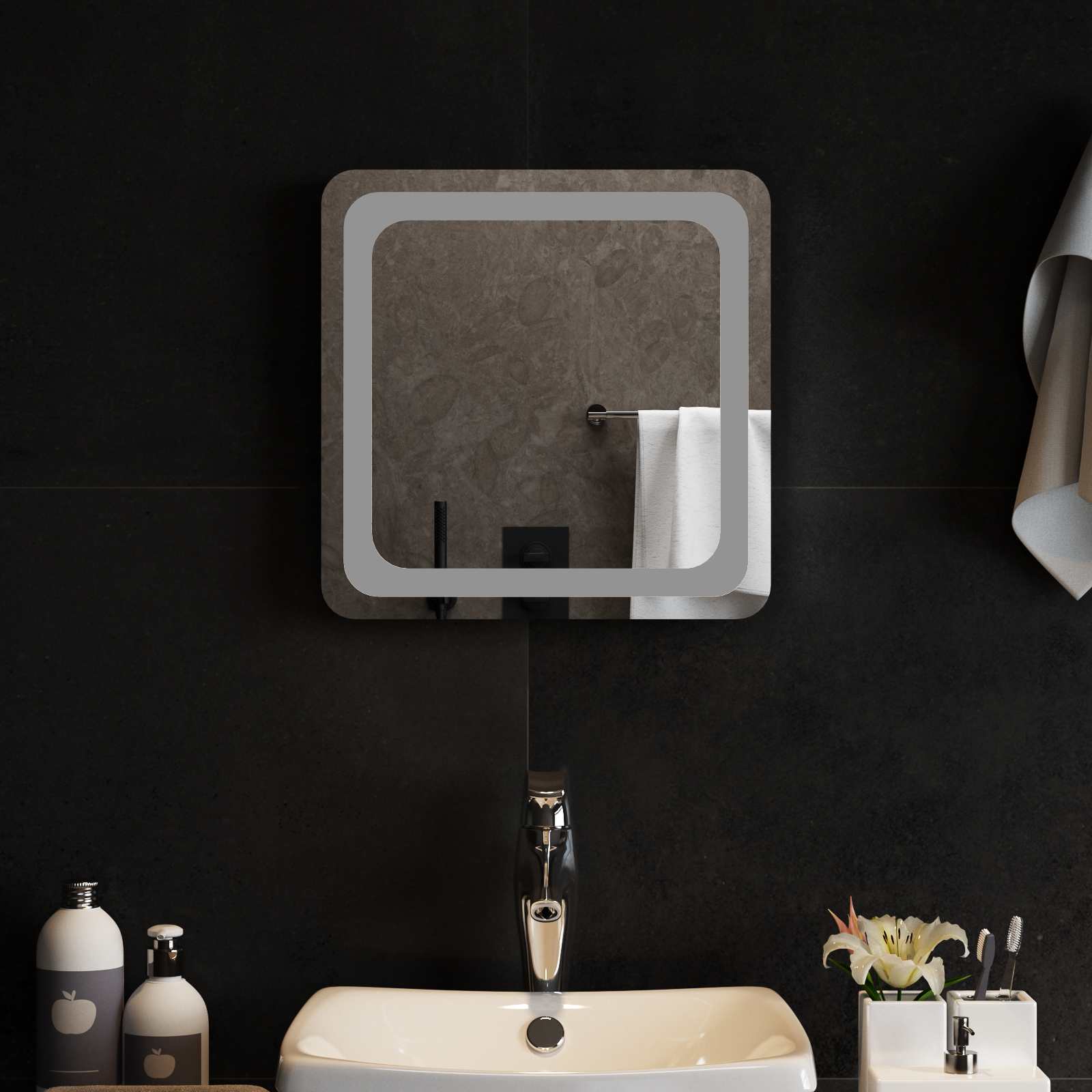 LED Badrumsspegel med spegel Transparent 40 x 40 cm härdat glas