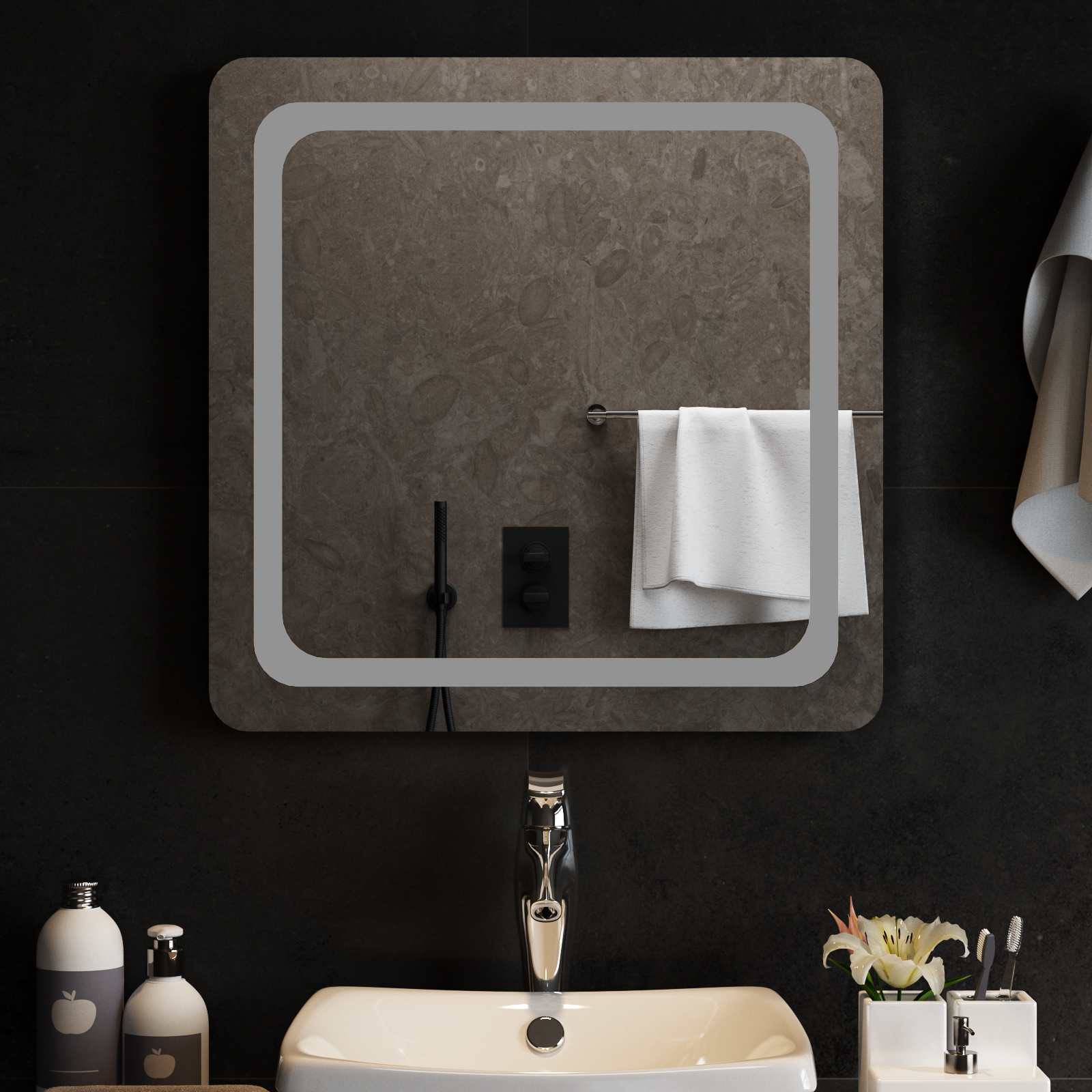 LED Badrumsspegel med spegel Transparent 60 x 60 cm härdat glas