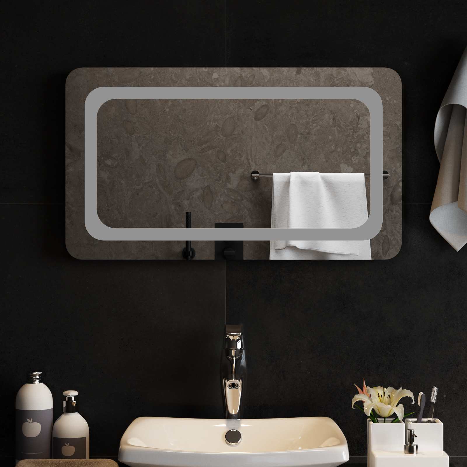 LED Badrumsspegel med spegel Transparent 70 x 40 cm härdat glas