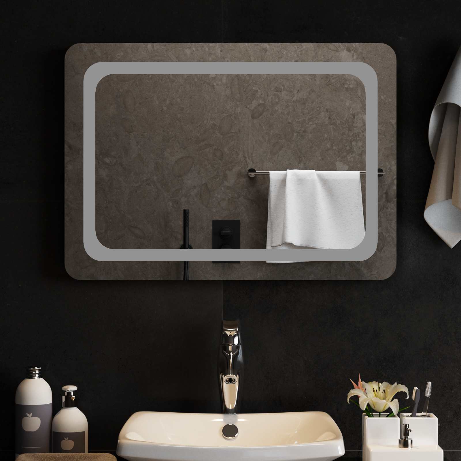 LED Badrumsspegel med spegel Transparent 70 x 50 cm härdat glas