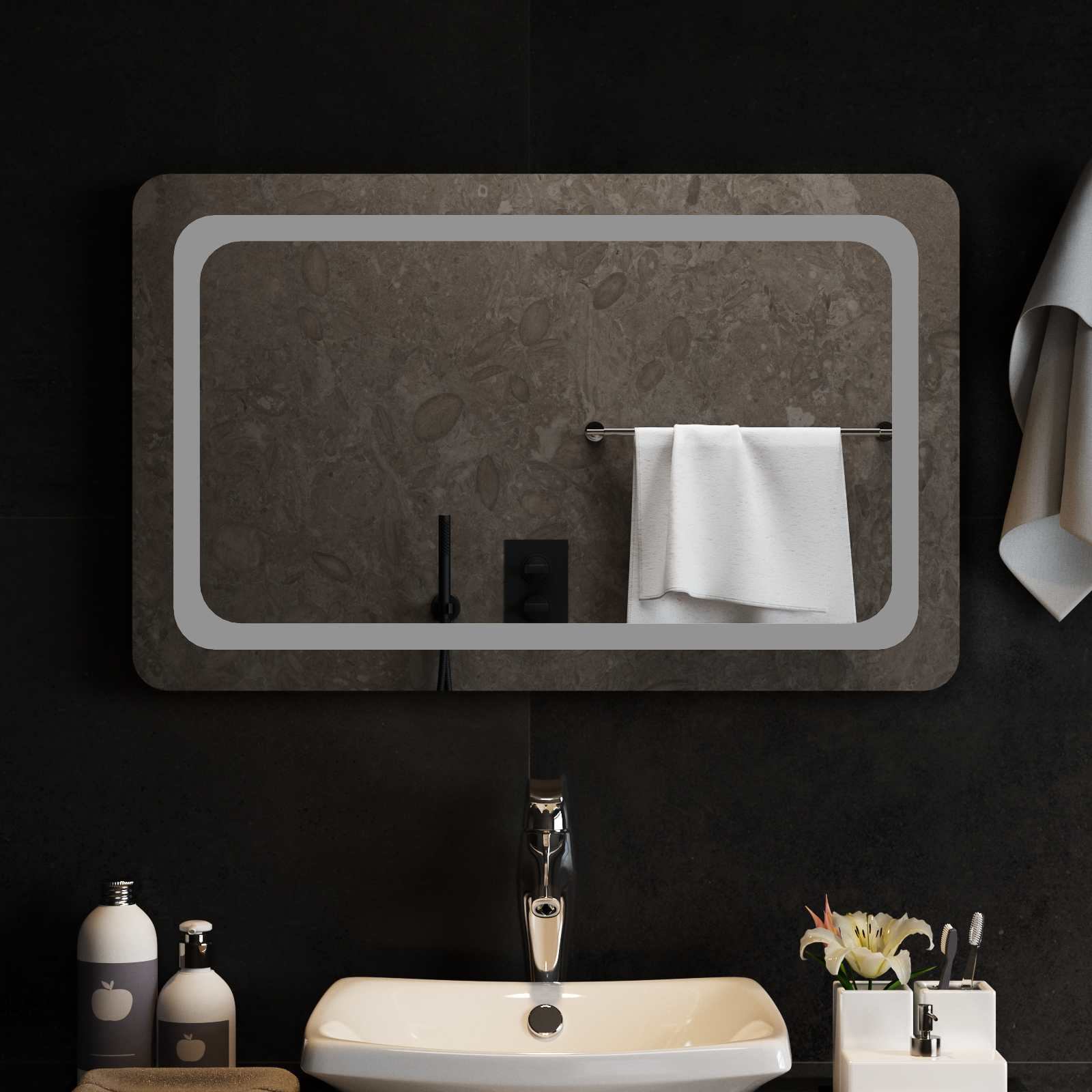 LED Badrumsspegel med spegel Transparent 80 x 50 cm härdat glas