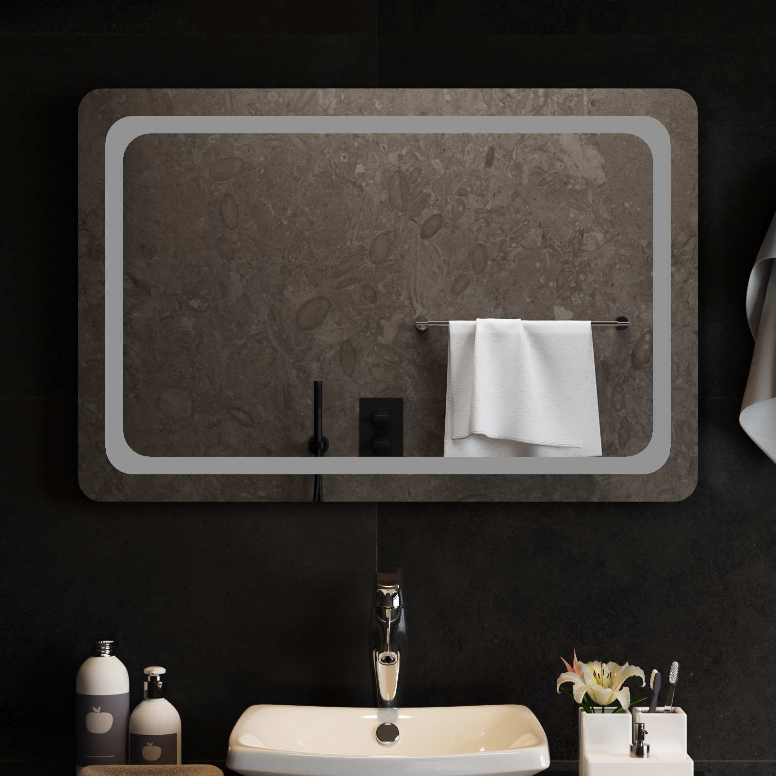 LED Badrumsspegel med spegel Transparent 90 x 60 cm härdat glas