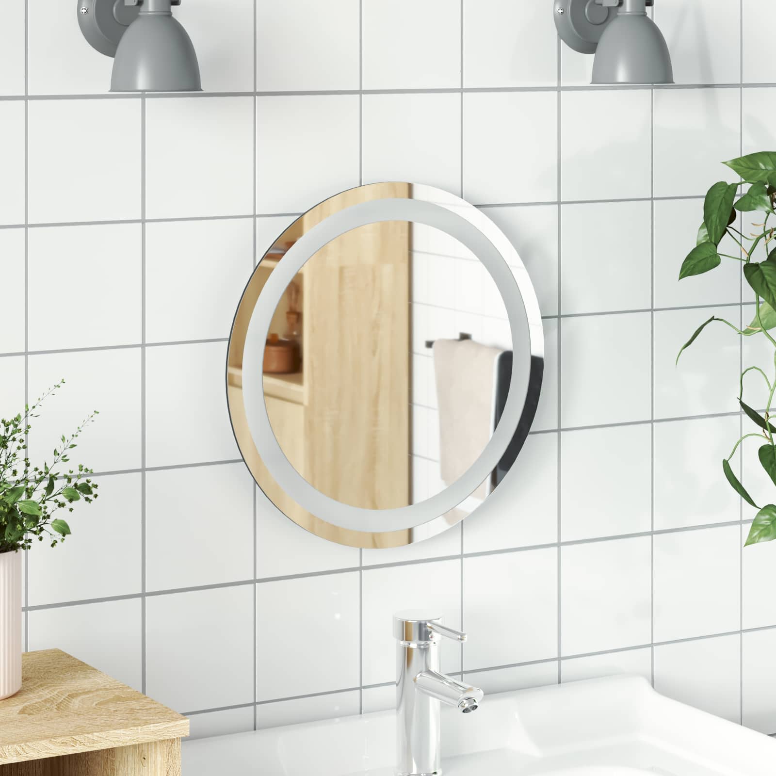 LED Badrumsspegel med spegel Transparent Ø 40 cm härdat glas