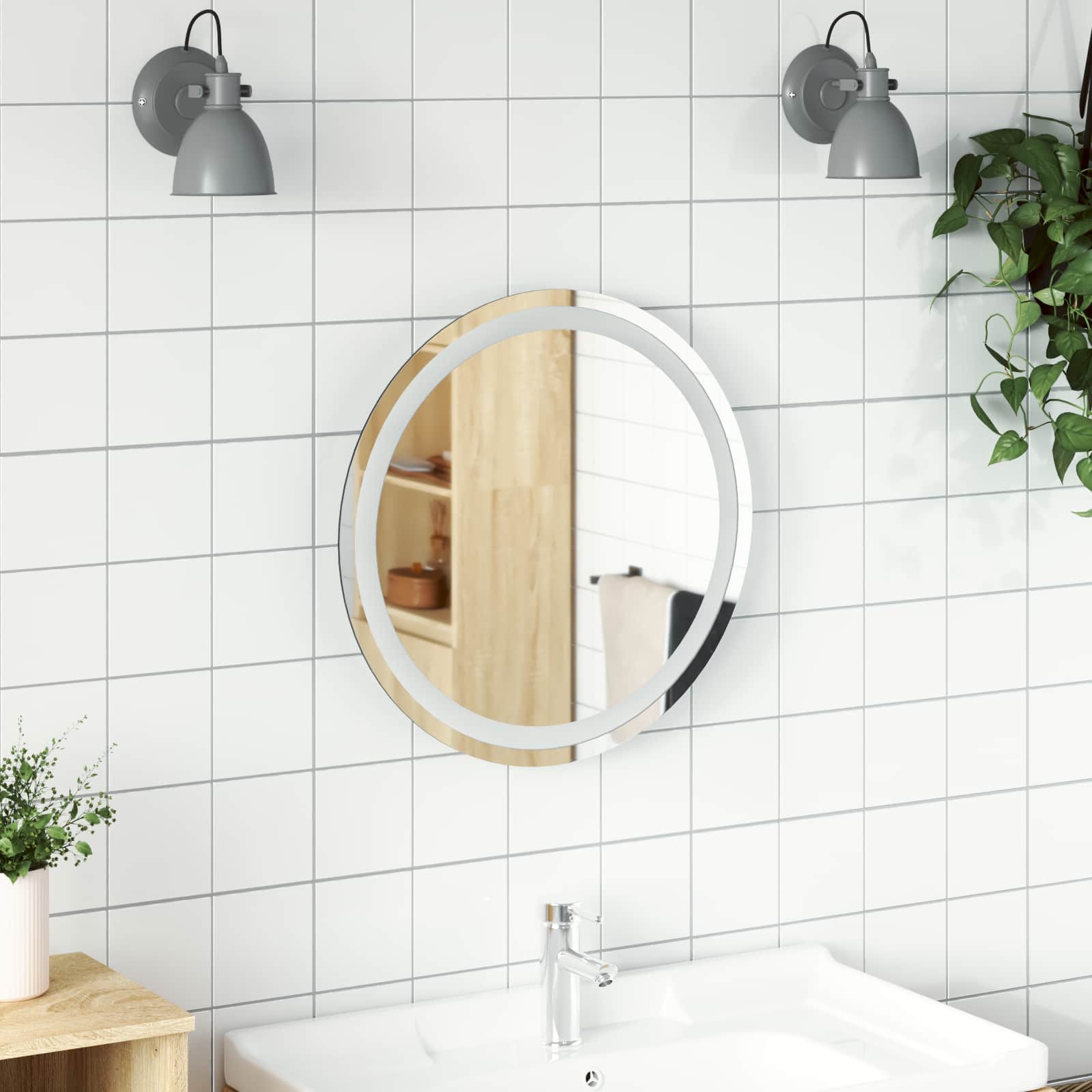 LED Badrumsspegel med spegel Transparent Ø 50 cm härdat glas
