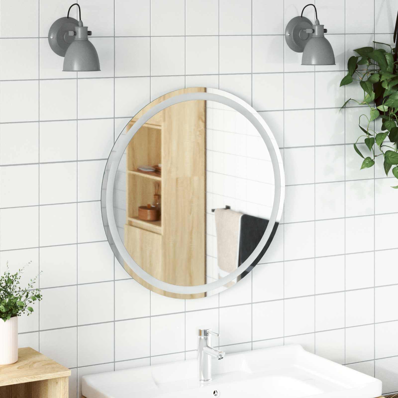 LED Badrumsspegel med spegel Transparent Ø 70 cm härdat glas