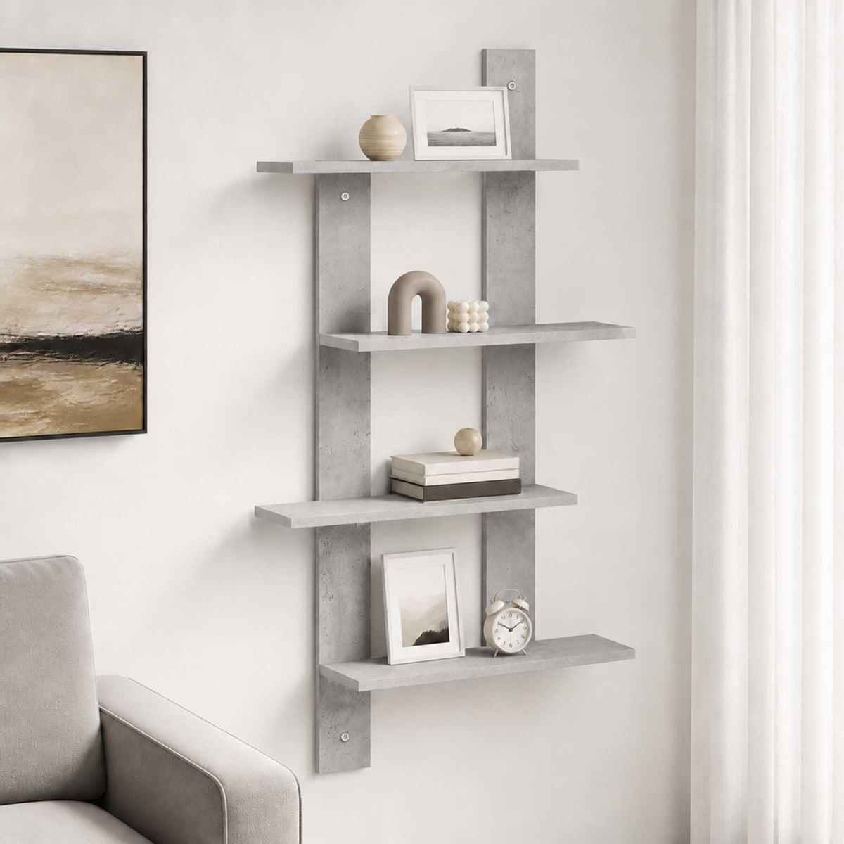 Vägg hylla Betonggrå 61 x 13,5 x 105 cm Konstruerat trä