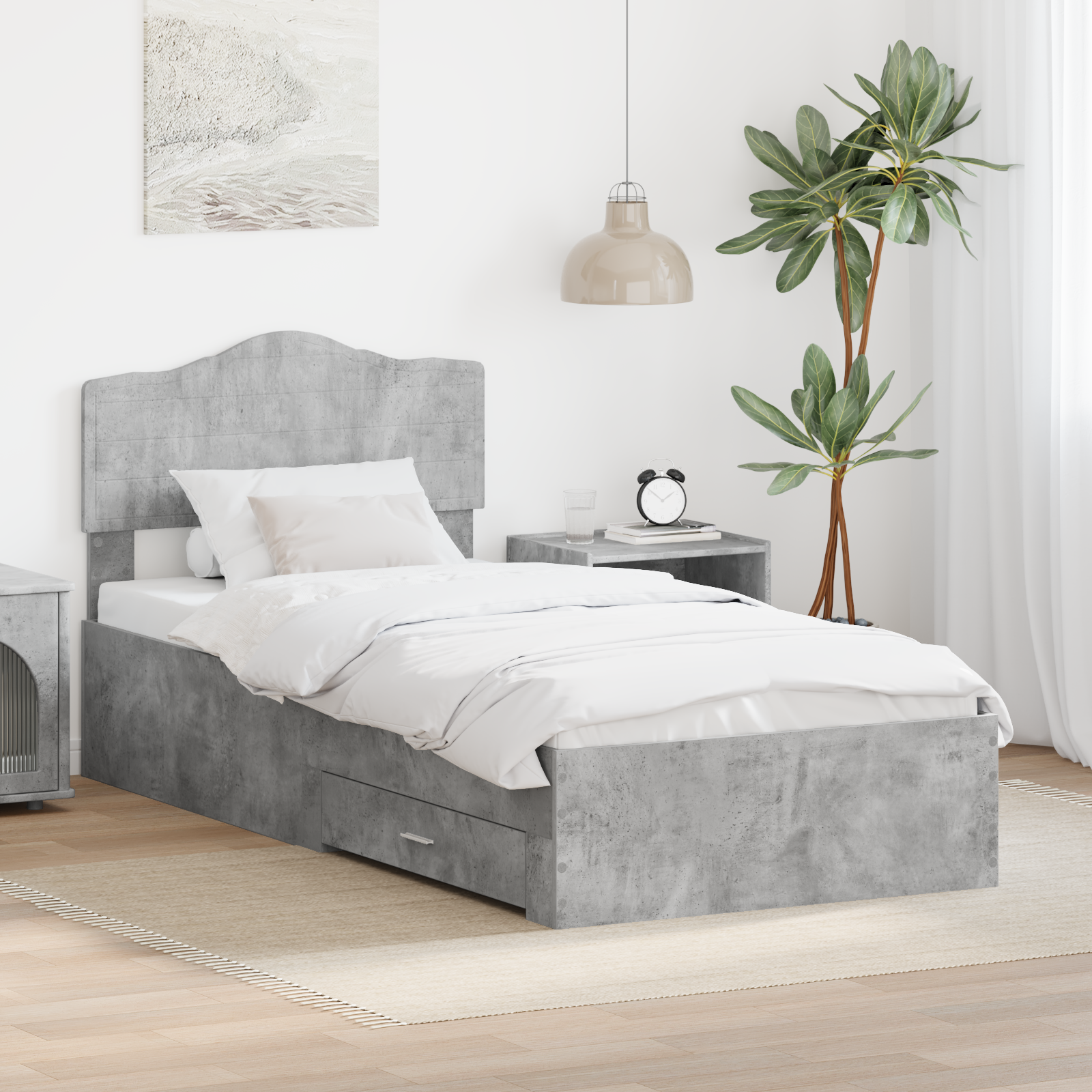 Sängram med huvudgavel Betonggrå 90 x 190 cm Konstruerat trä