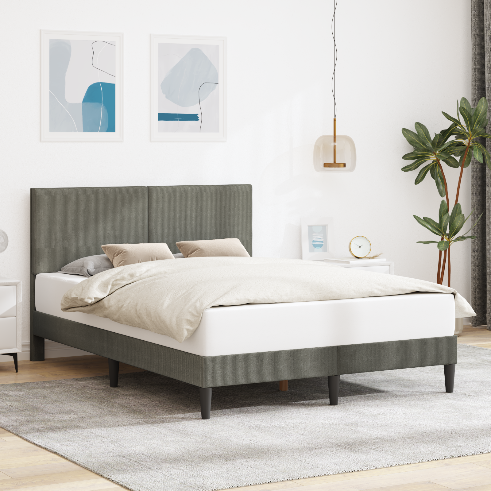 Sängram med huvudgavel Ljusgrå 160 x 200 cm Kordread tyg