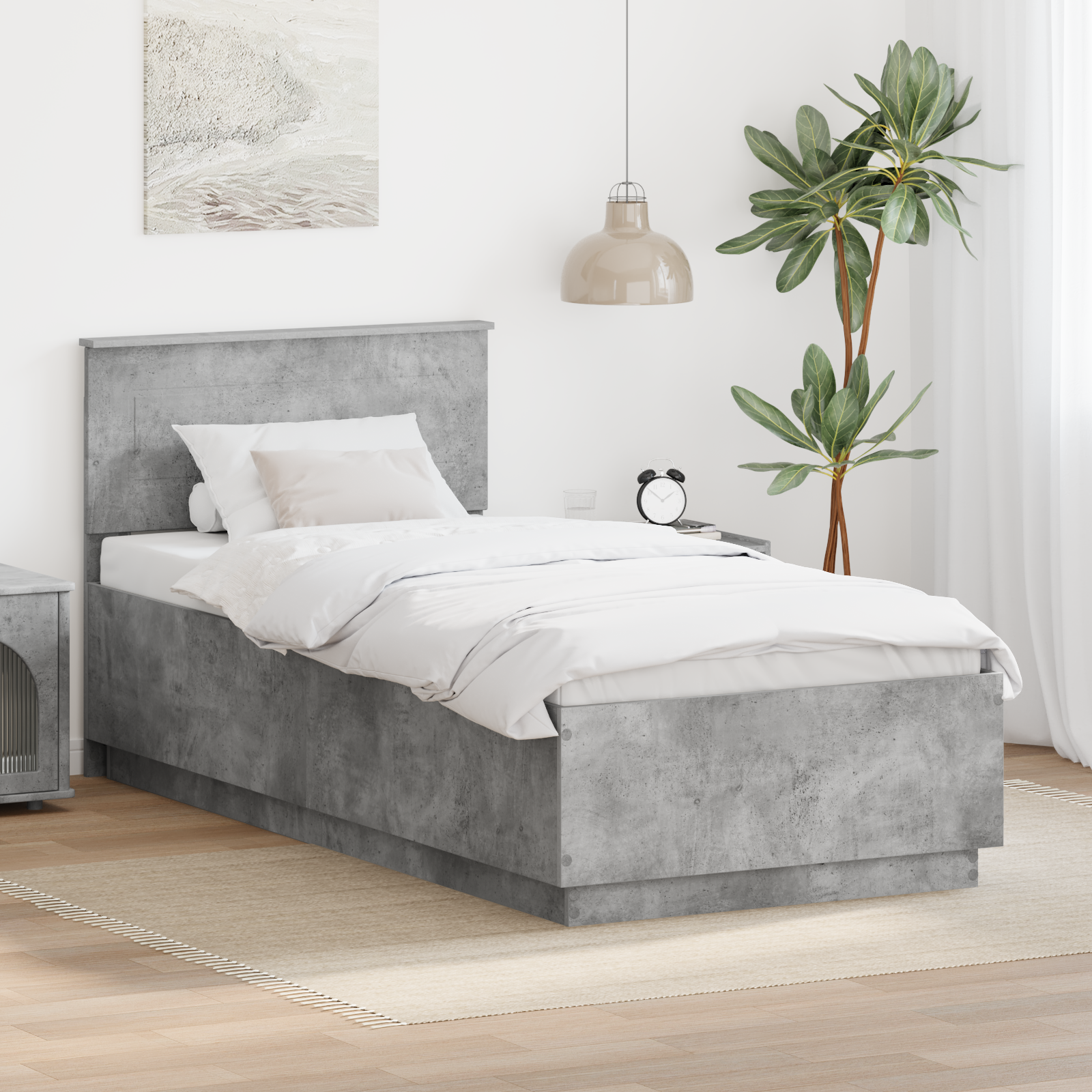 Sängram med huvudgavel Betonggrå 70 x 190 cm Konstruerat trä