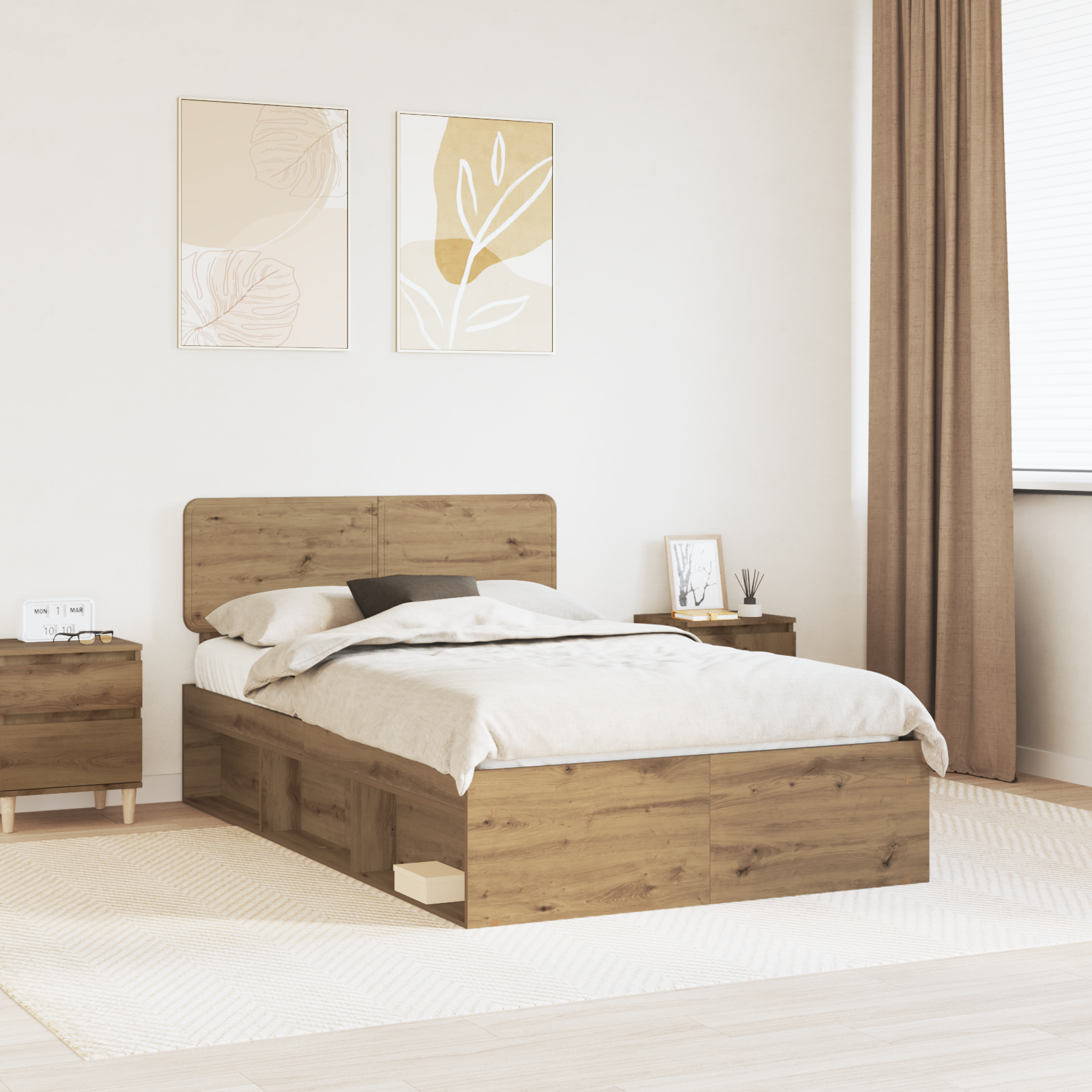 Sängram med huvudgavel Artisan Ek 120 x 200 cm Massiv furu
