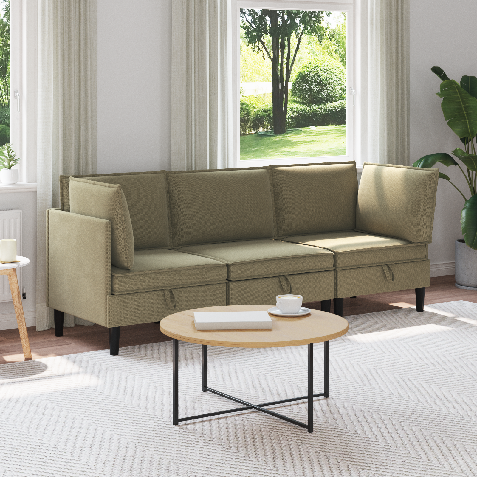 Möbelset för vardagsrummet 3 pcs Kaki Tyg