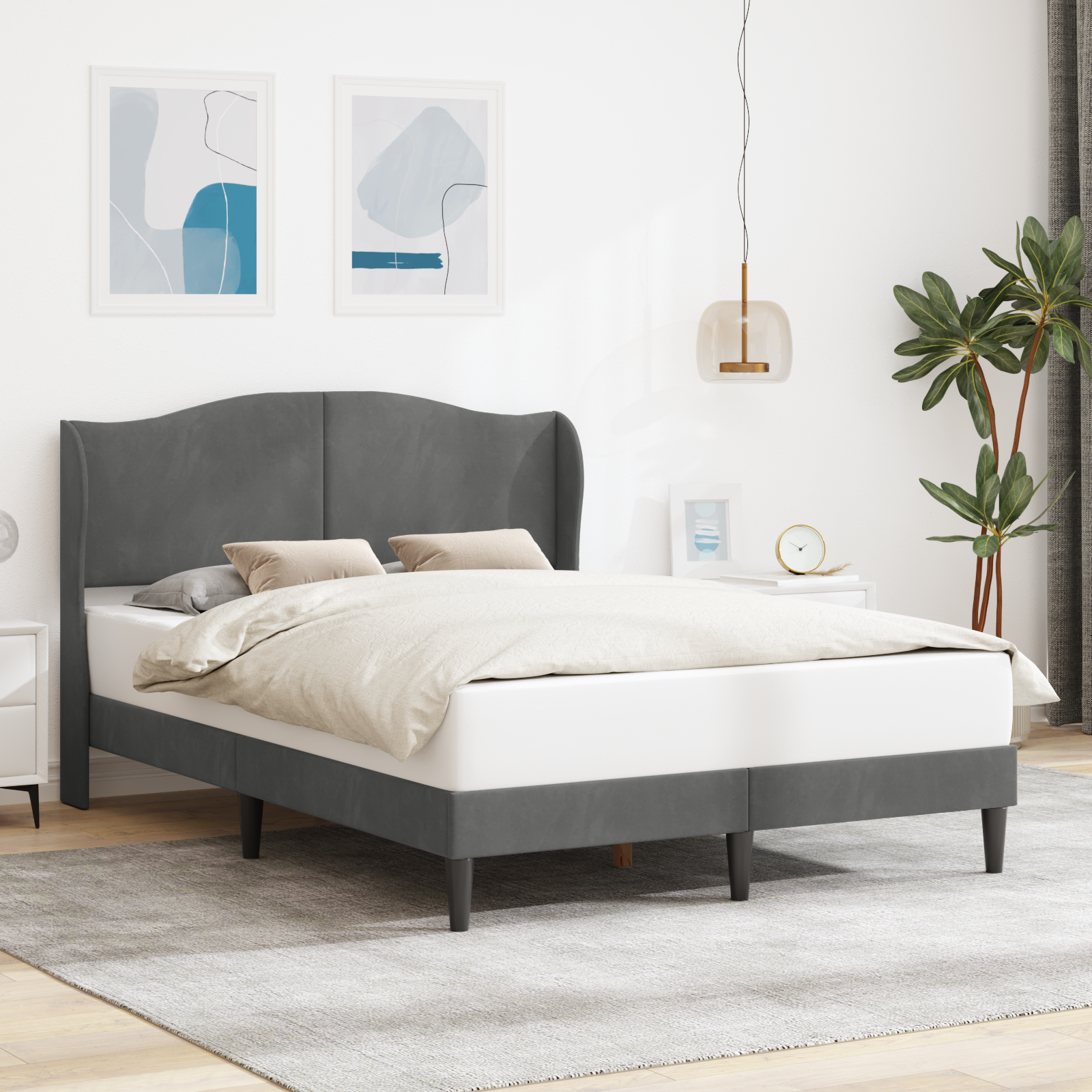 Sängram med huvudgavel Mörkgrå 160 x 200 cm Sammet