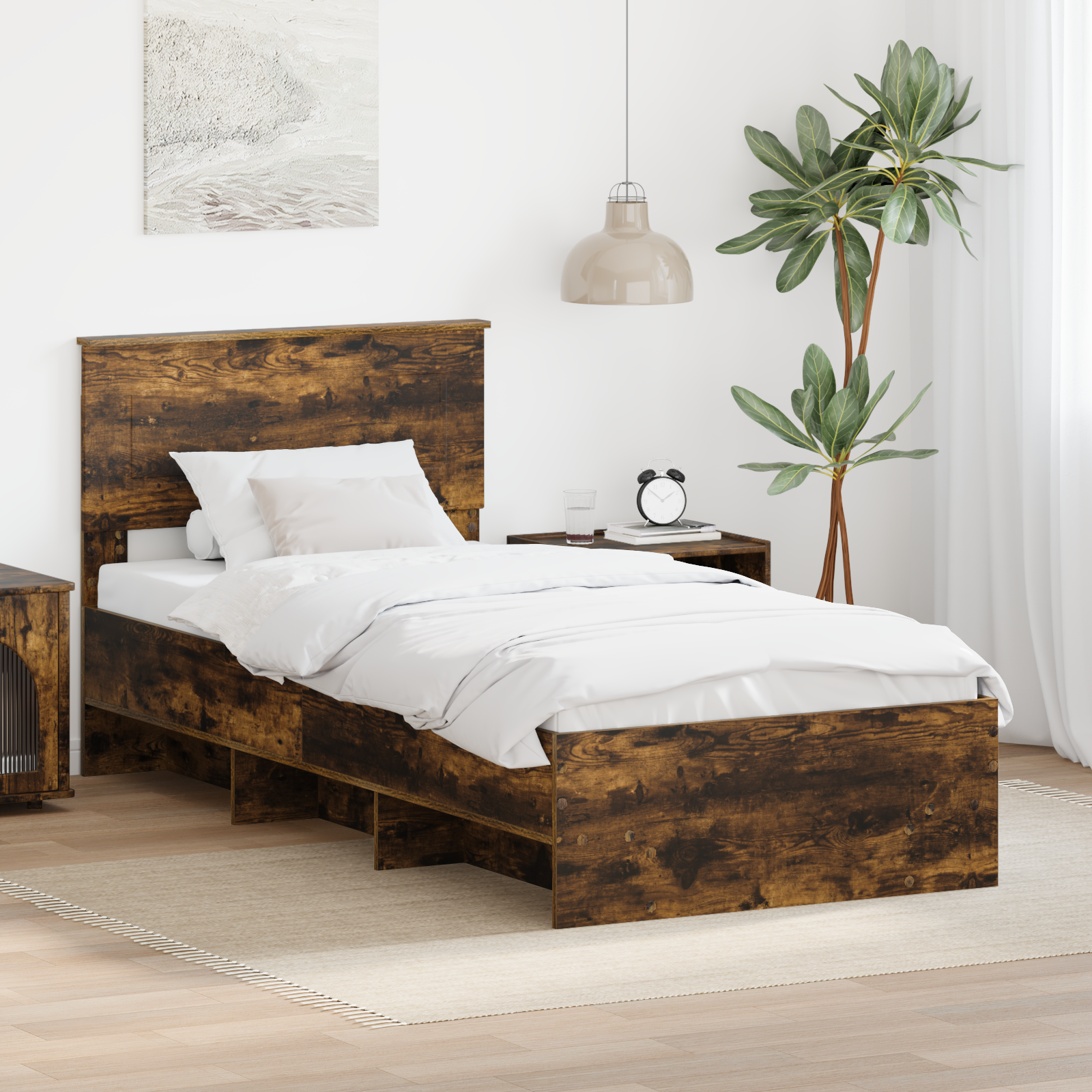 Sängram med huvudgavel Rökt ek 90 x 200 cm Konstruerat trä