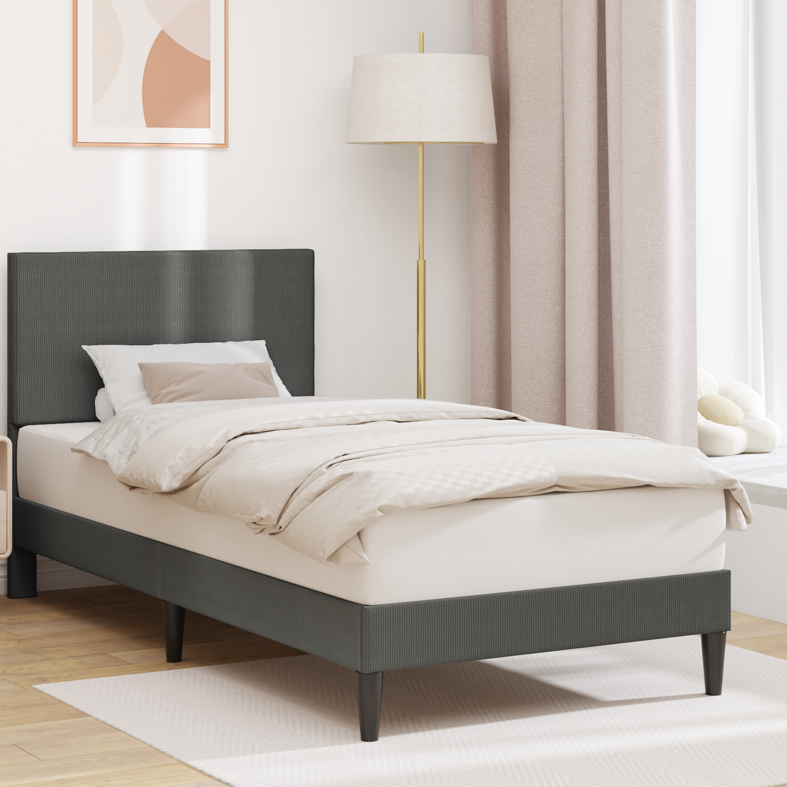 Sängram med huvudgavel Mörkgrå 80 x 200 cm Kordread tyg