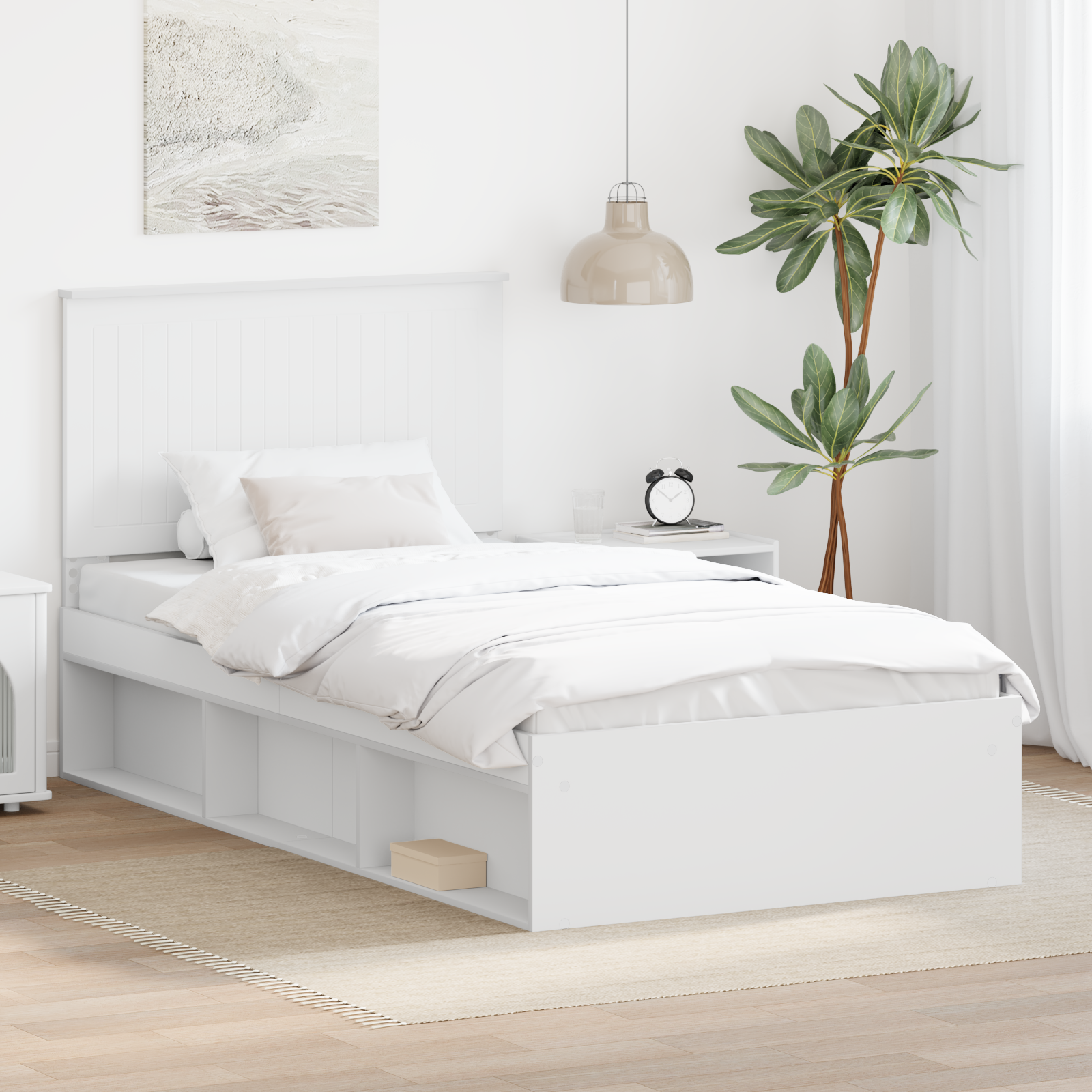 Sängram med huvudgavel Vit 100 x 200 cm Massiv furu