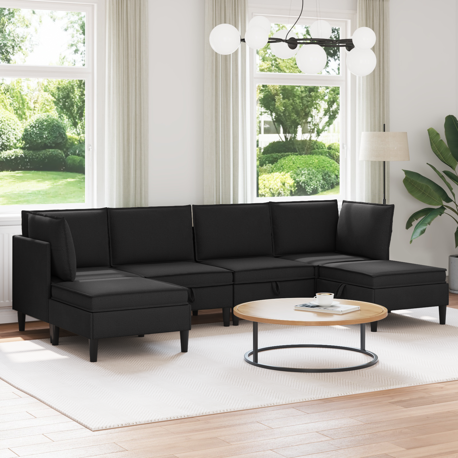 Möbelset för vardagsrummet 6 pcs Svart Tyg