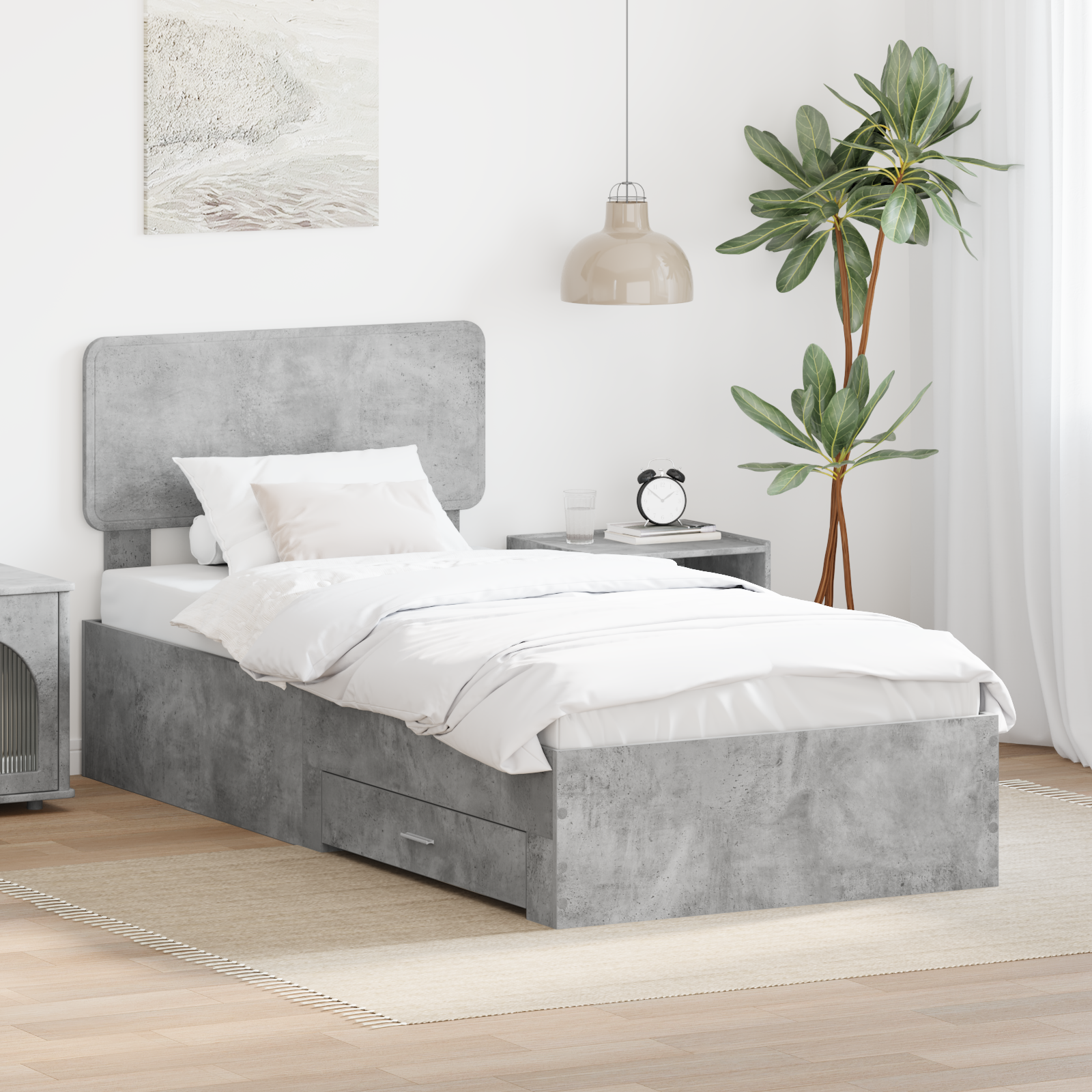 Sängram med huvudgavel Betonggrå 100 x 200 cm Konstruerat trä