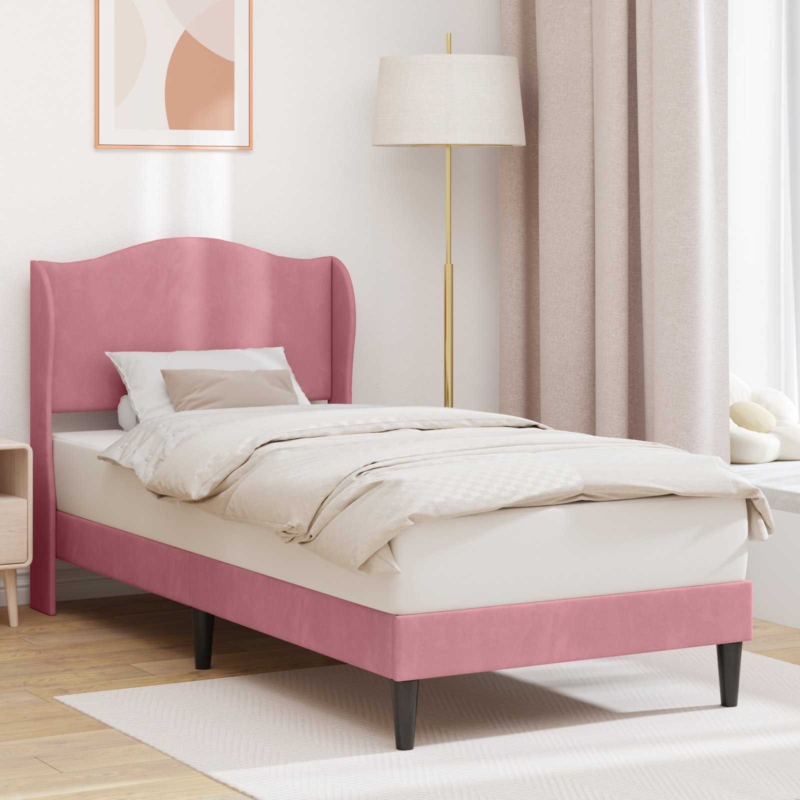 Sängram med huvudgavel Rosa 100 x 200 cm Sammet