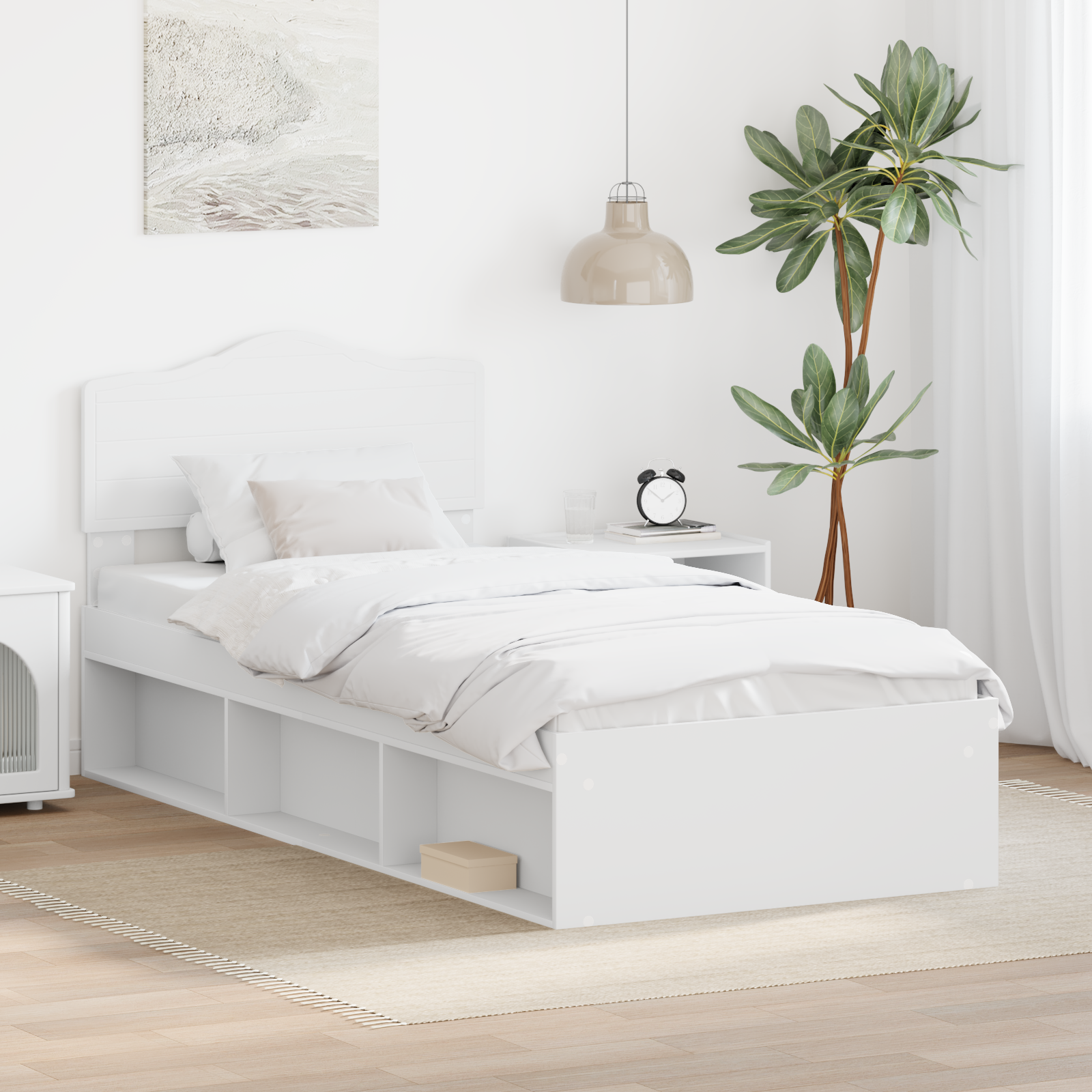 Sängram med huvudgavel Vit 90 x 200 cm Massiv furu