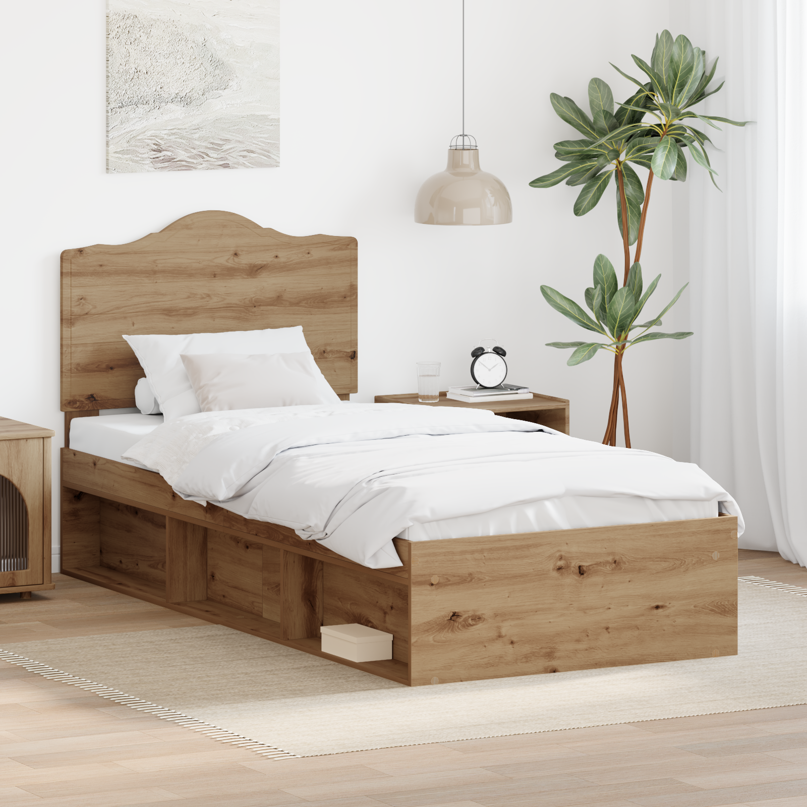 Sängram med huvudgavel Artisan Ek 90 x 190 cm Massiv furu