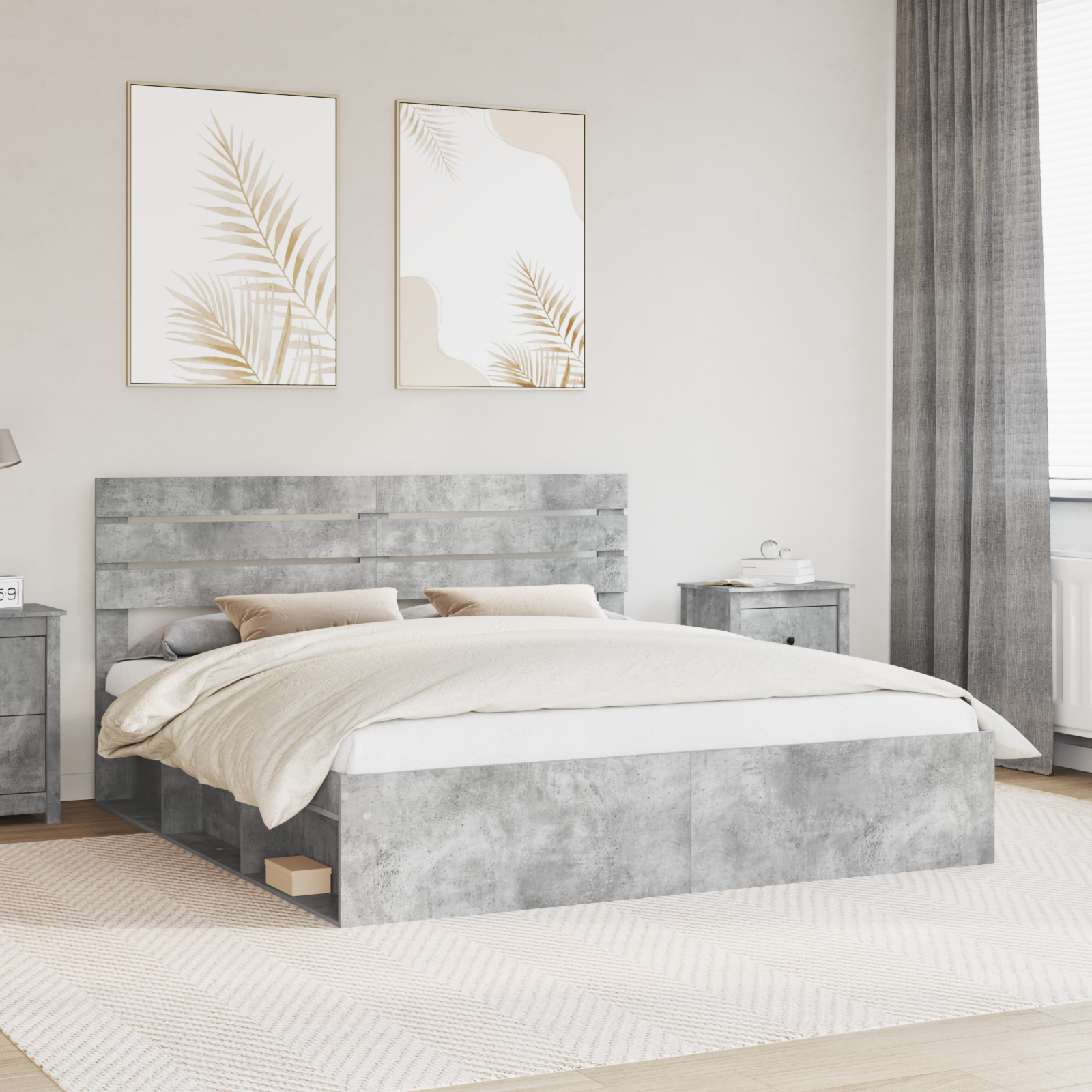 Sängram med huvudgavel Betong 180 x 200 cm Massiv furu