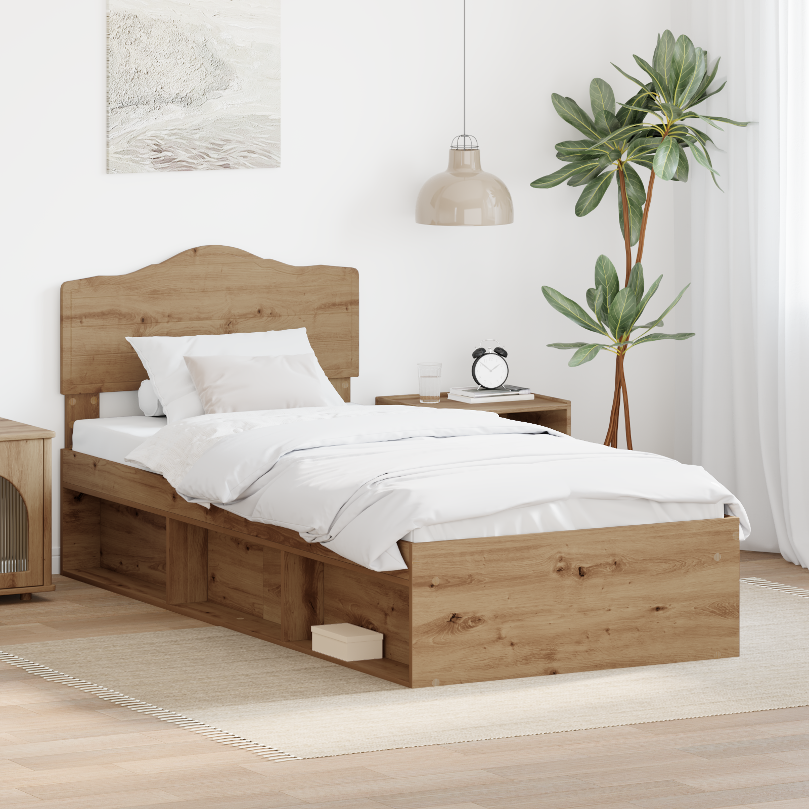 Sängram med huvudgavel Artisan Ek 90 x 200 cm Massiv furu