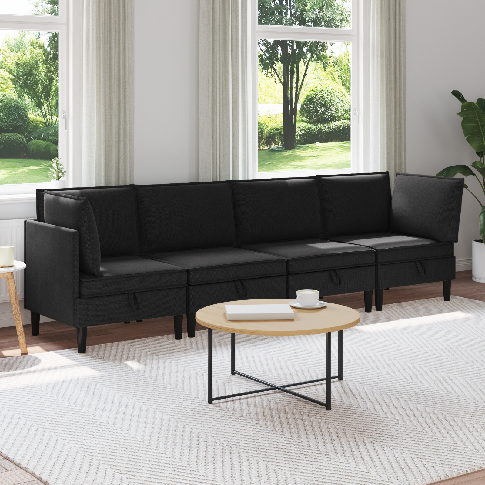 Möbelset för vardagsrummet 4 pcs Svart Tyg