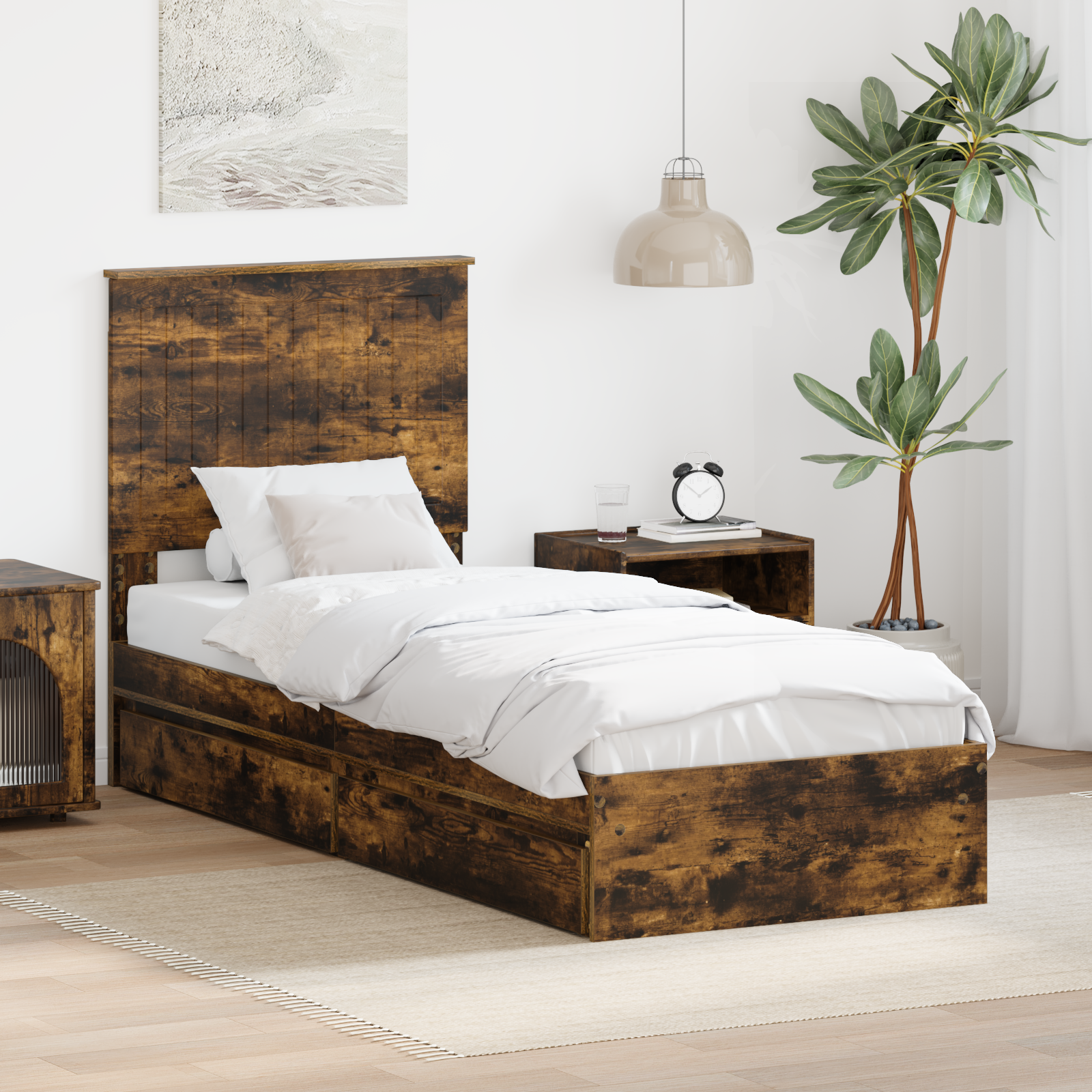 Förvaringssäng med låda Rökt ek 75 x 190 cm Konstruerat trä