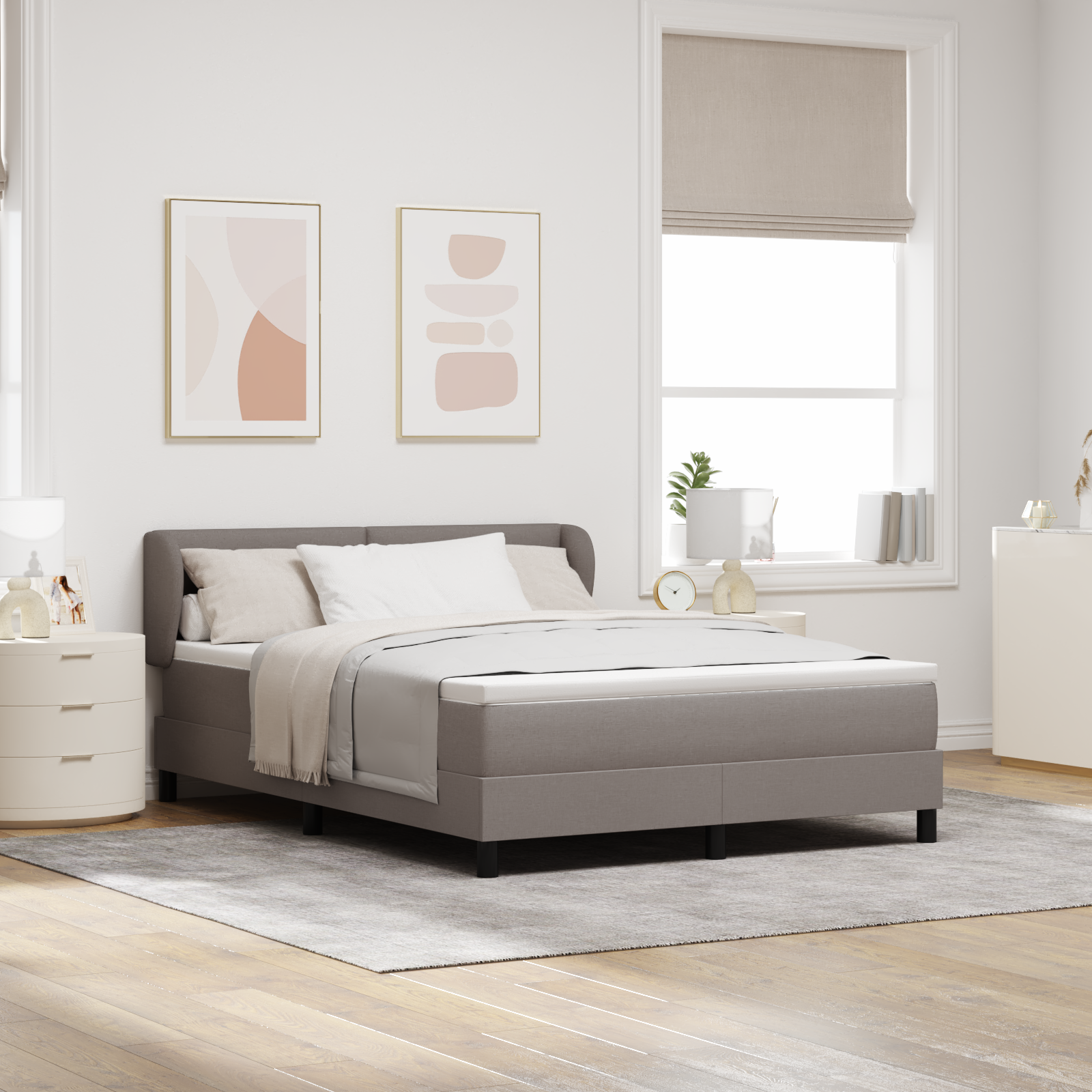 Bäddfjäder med madrass med huvudgavel Taupe 140 x 190 cm tyg