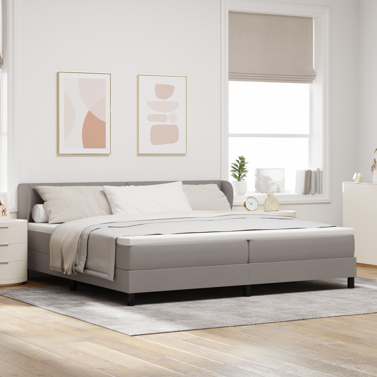 Bäddfjäder med huvudgavel Taupe 200 x 200 cm tyg