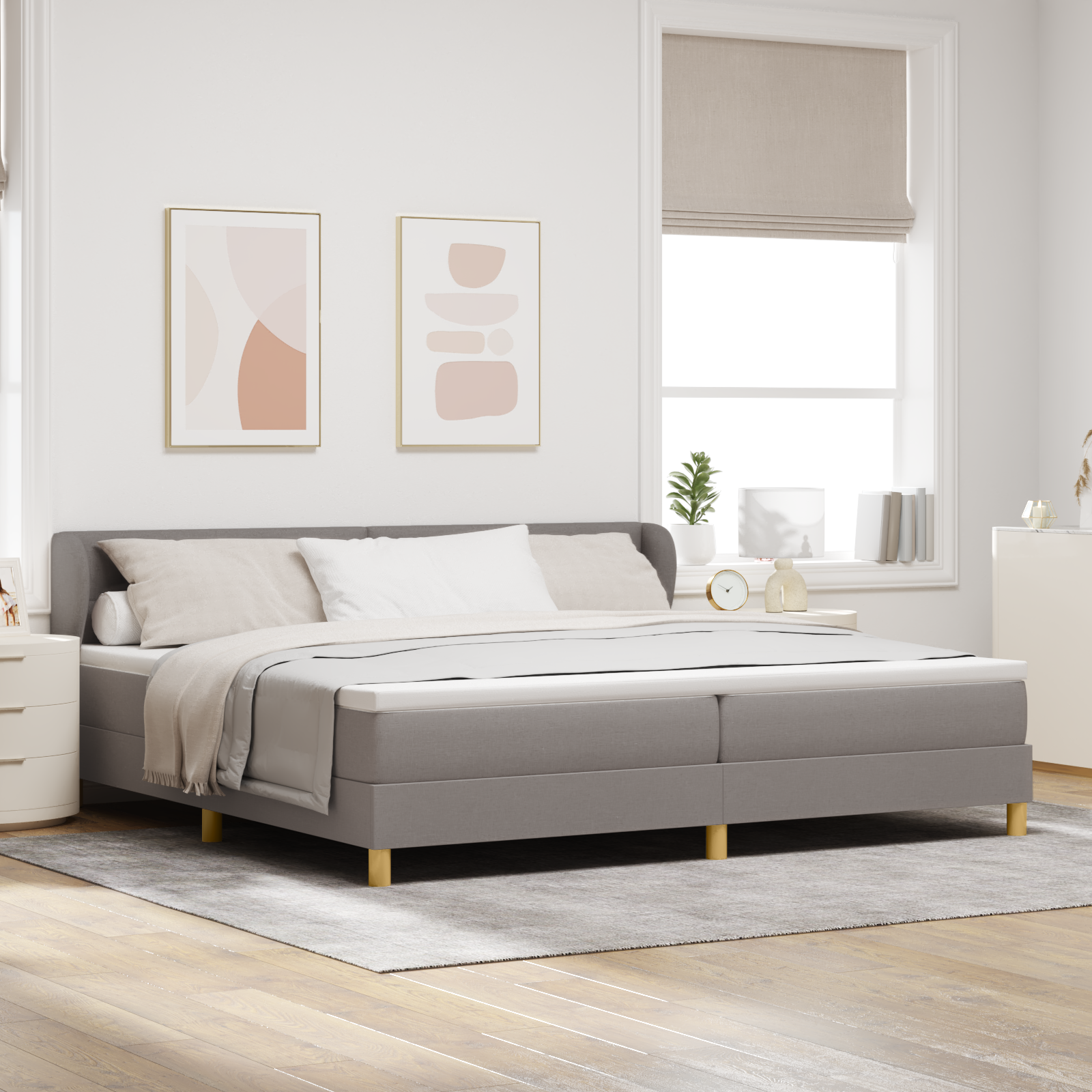 Bäddfjäder med huvudgavel Taupe 200 x 200 cm tyg