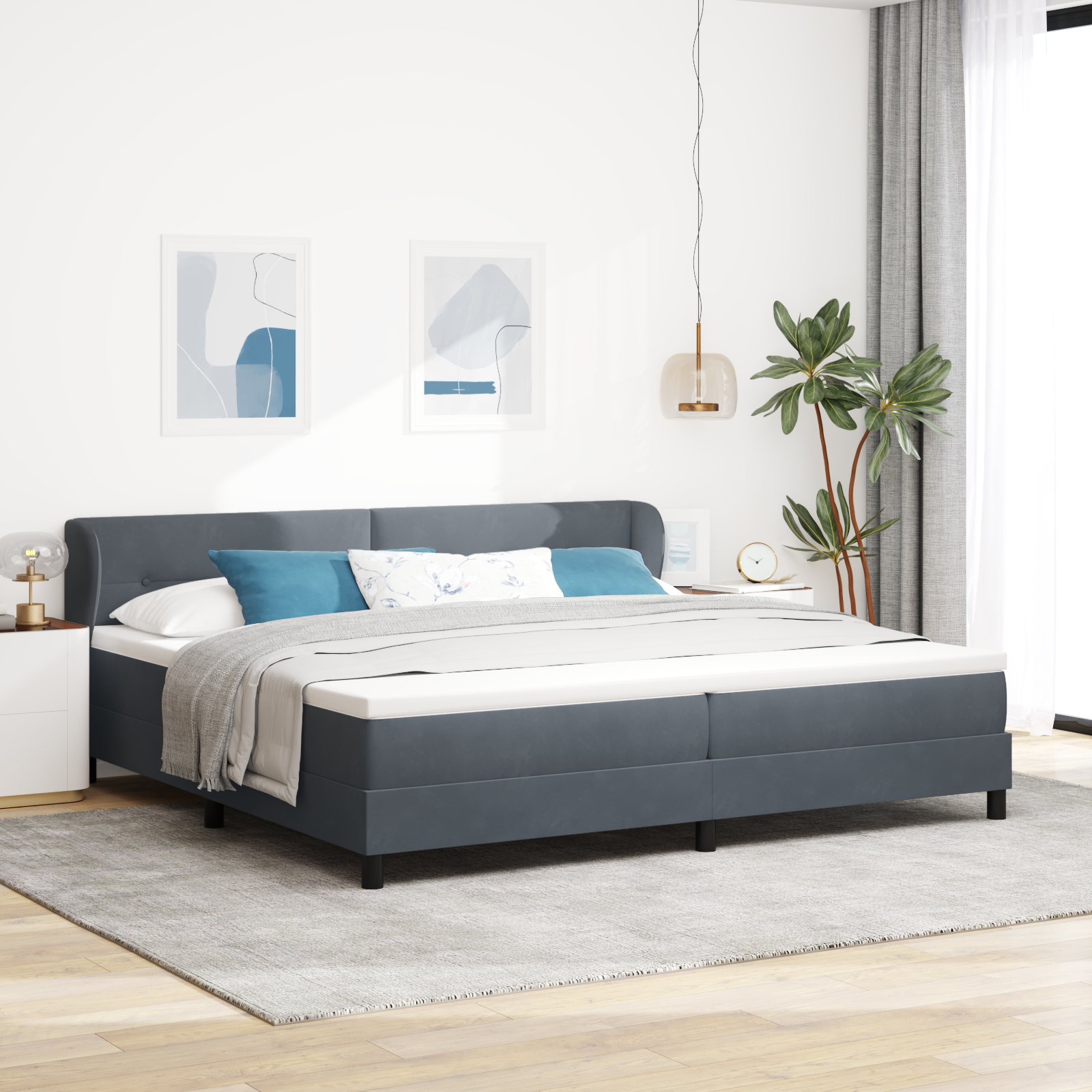 Bäddfjäder med huvudgavel Mörkgrå 200 x 200 cm Sammet