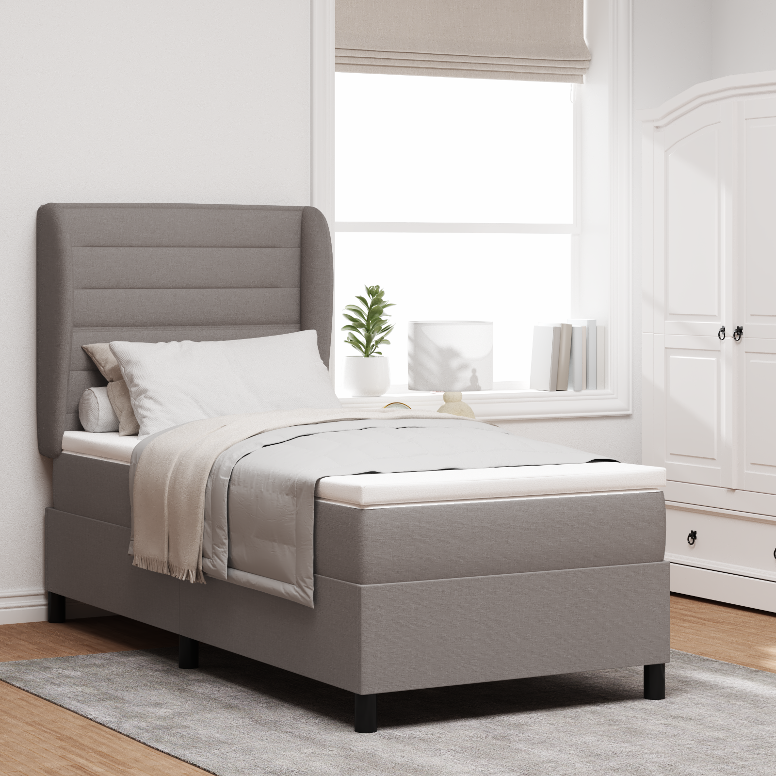 Bäddfjäder med madrass med huvudgavel Taupe 90 x 190 cm tyg