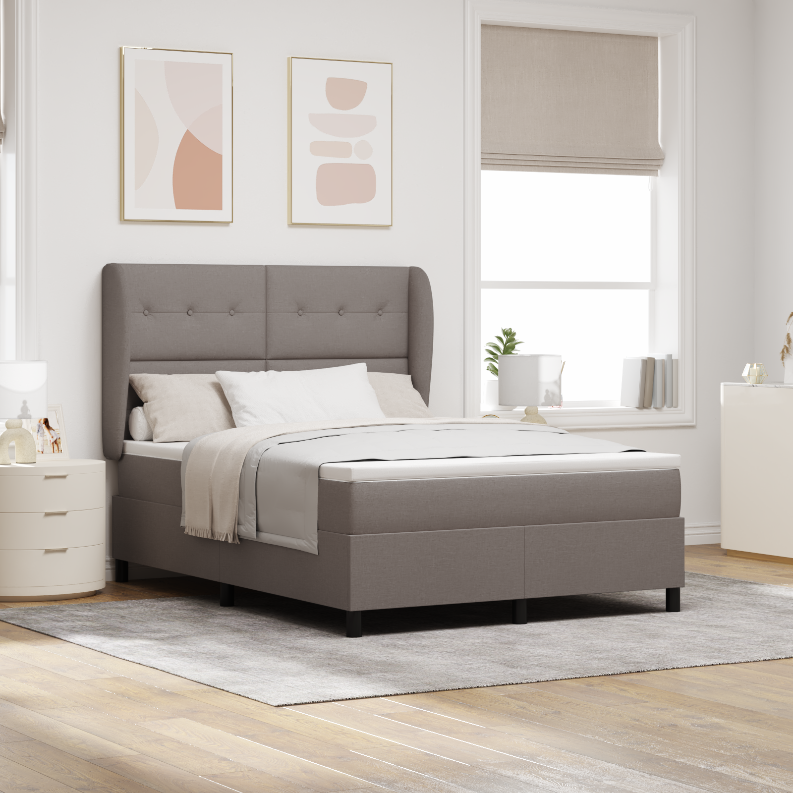 Bäddfjäder med huvudgavel Taupe 140 x 190 cm tyg